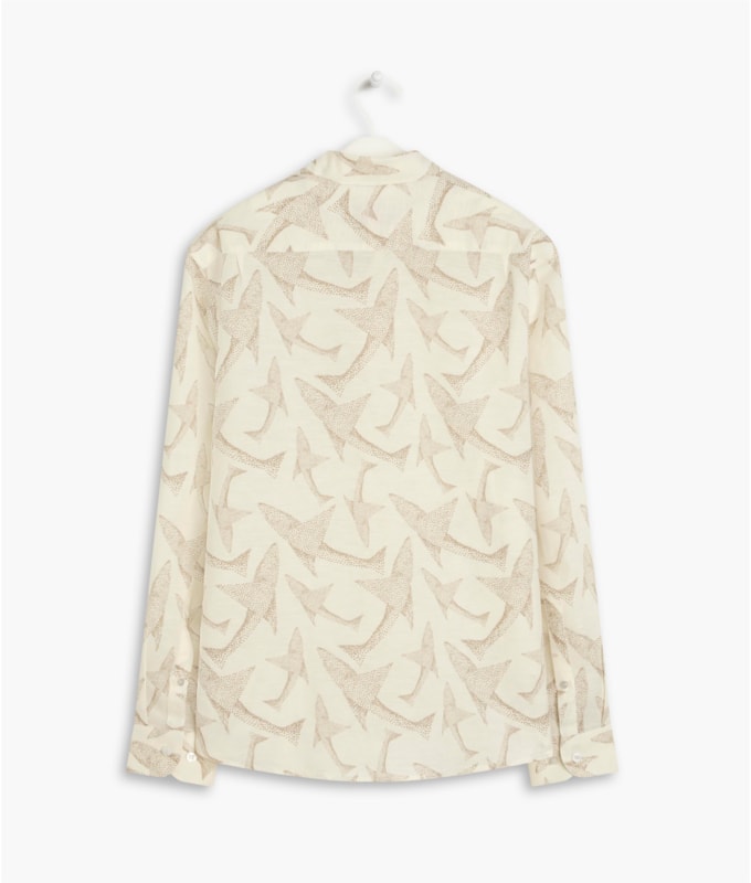 Camisa  Linho Estampada Peixe Point Ml Caqui