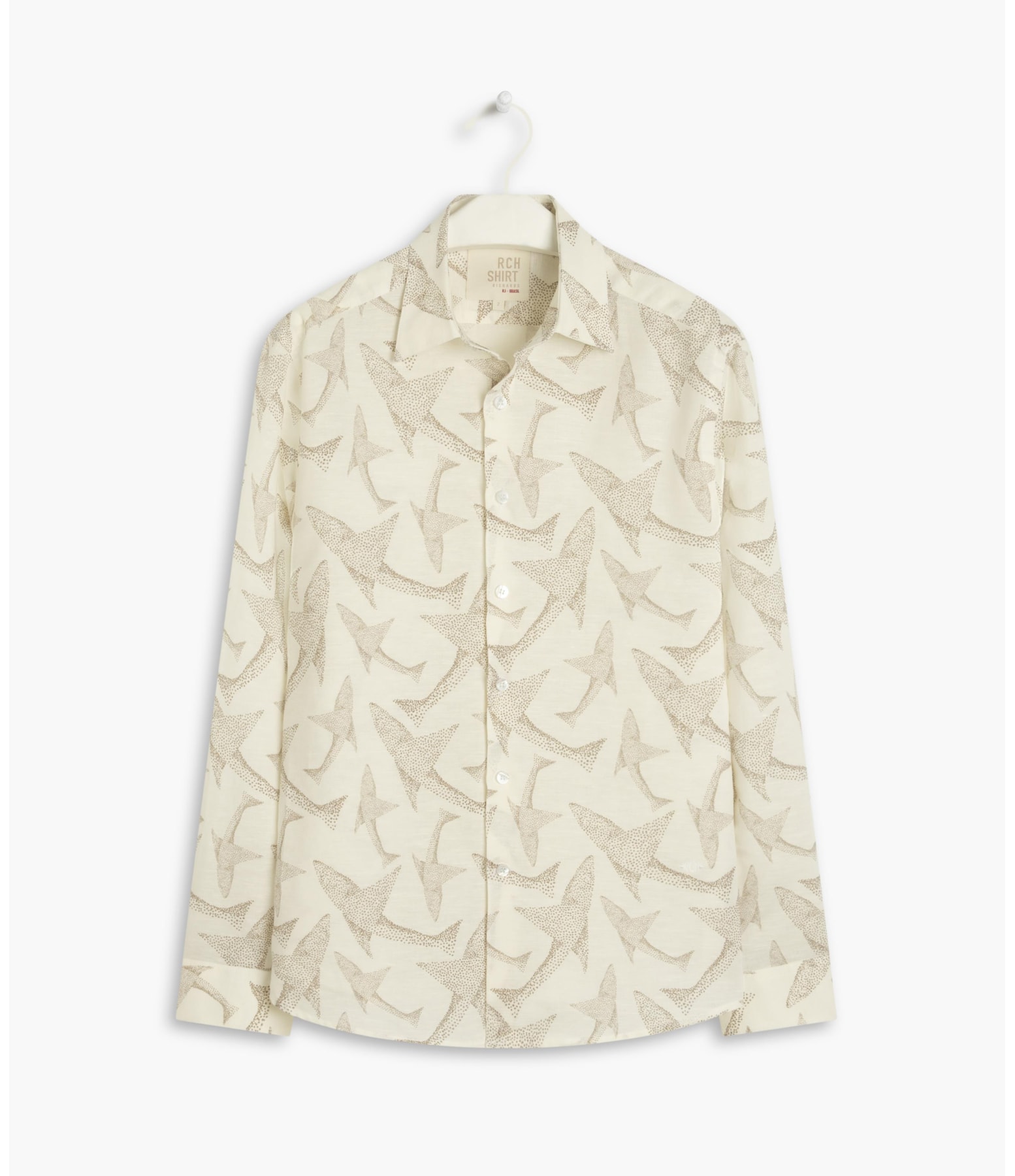 Camisa  Linho Estampada Peixe Point Ml Caqui