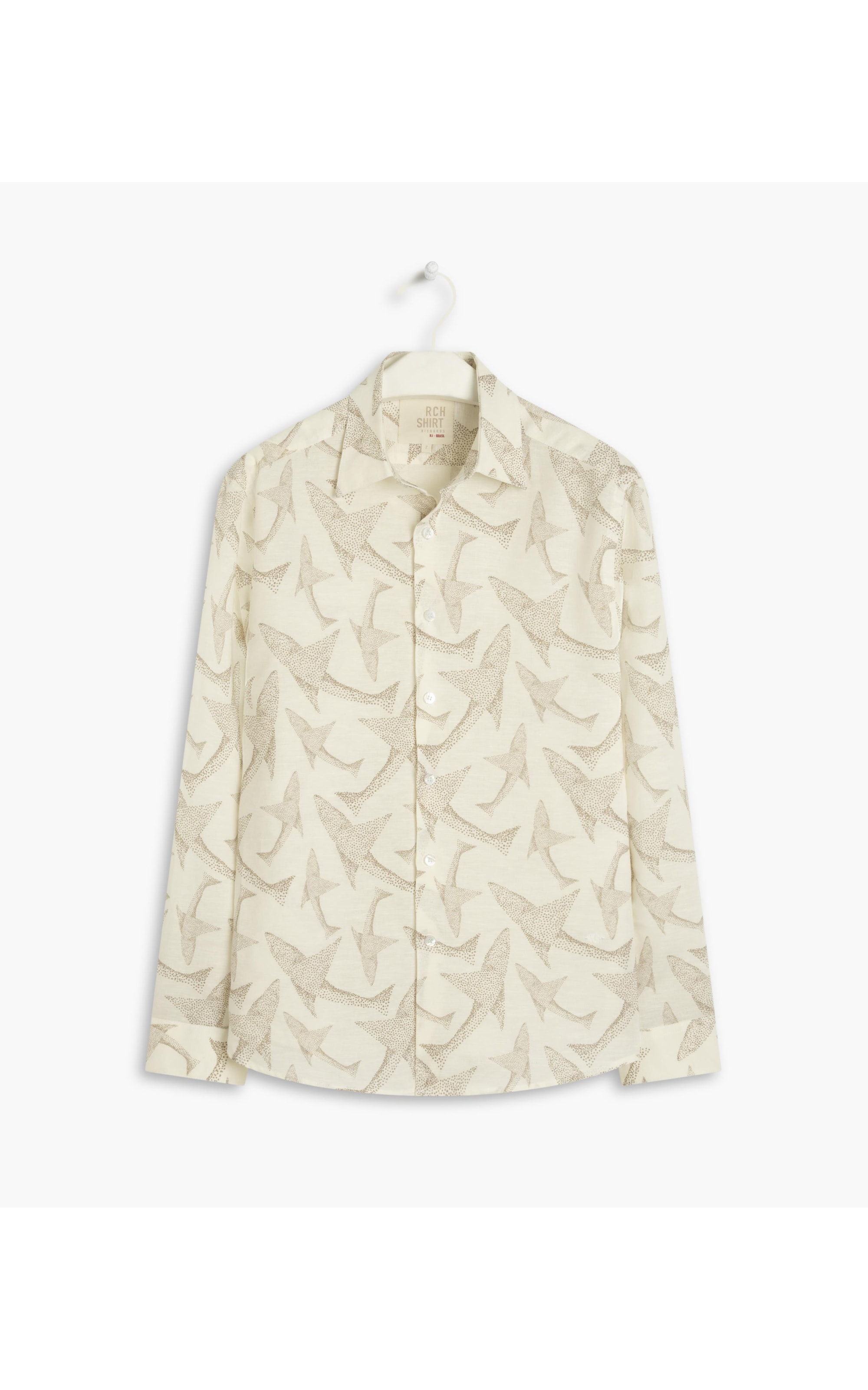 Camisa  Linho Estampada Peixe Point Ml Caqui