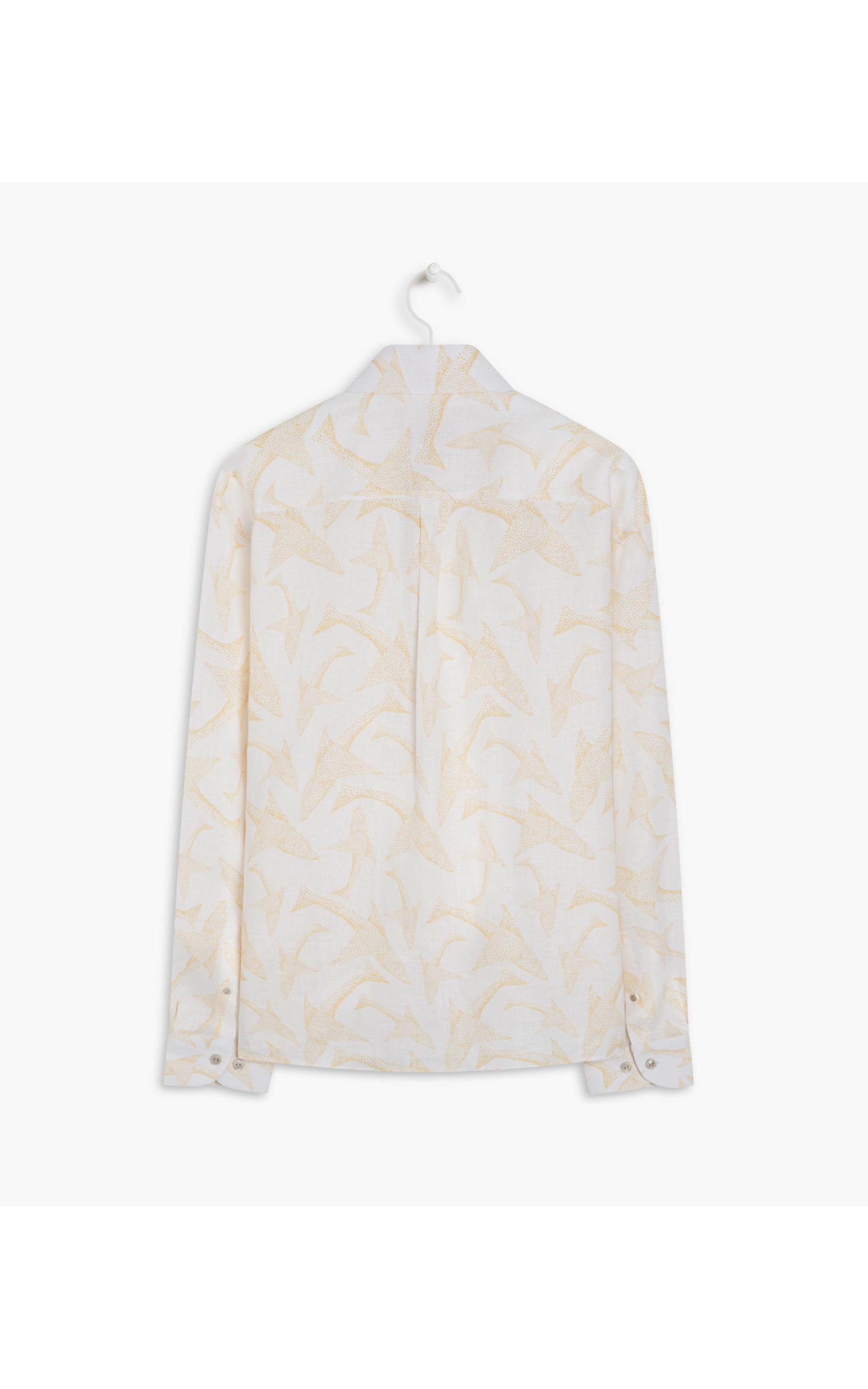 Camisa  Linho Estampada Peixe Point Ml Mostarda