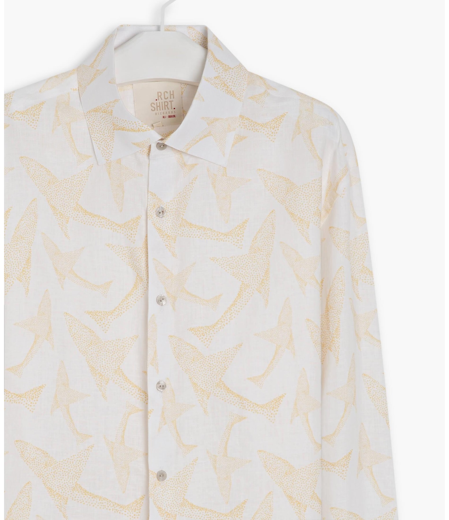Camisa  Linho Estampada Peixe Point Ml Mostarda