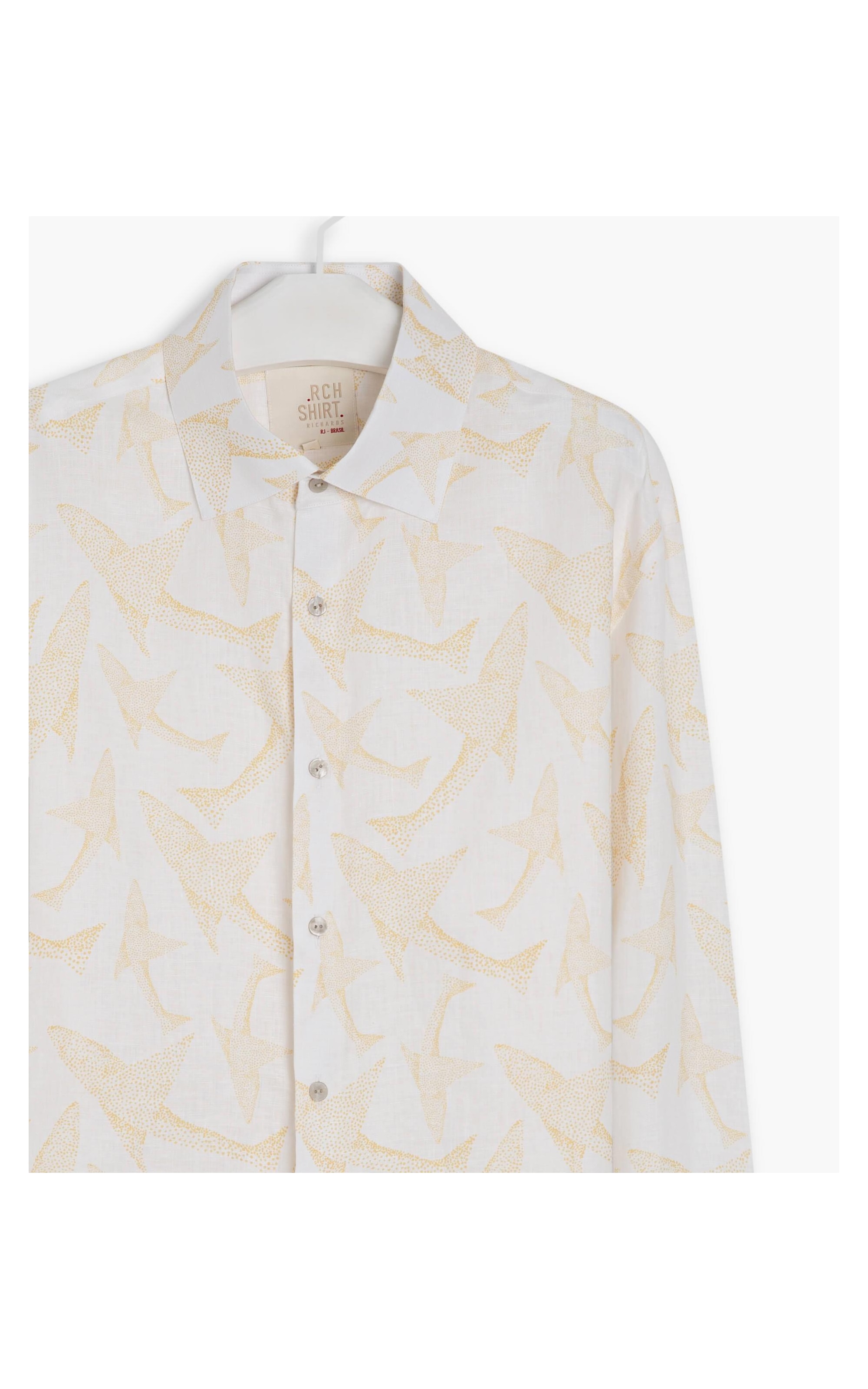 Camisa  Linho Estampada Peixe Point Ml Mostarda