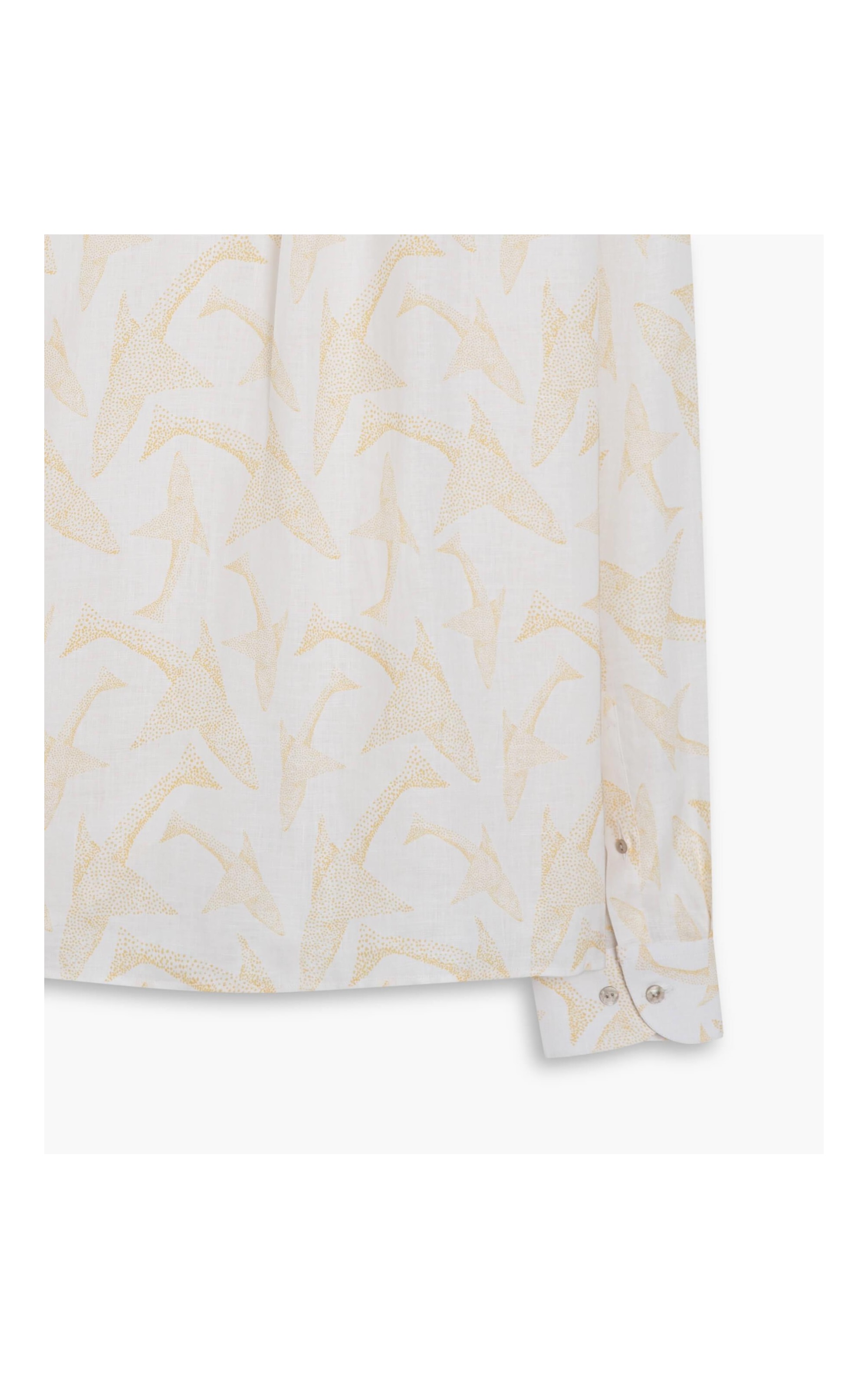 Camisa  Linho Estampada Peixe Point Ml Mostarda