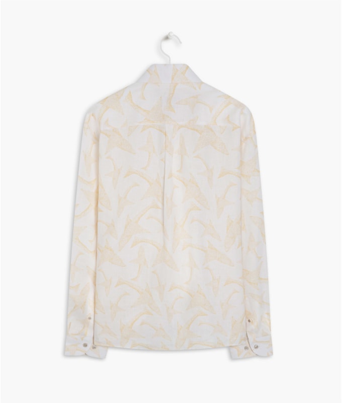 Camisa  Linho Estampada Peixe Point Ml Mostarda