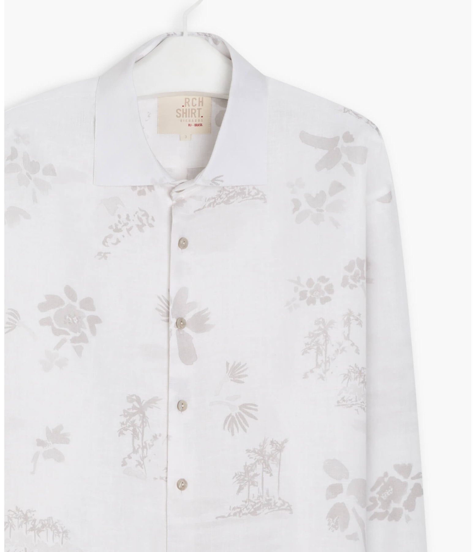 Camisa Linho  Estampada River Flower Ml Cinza Claro