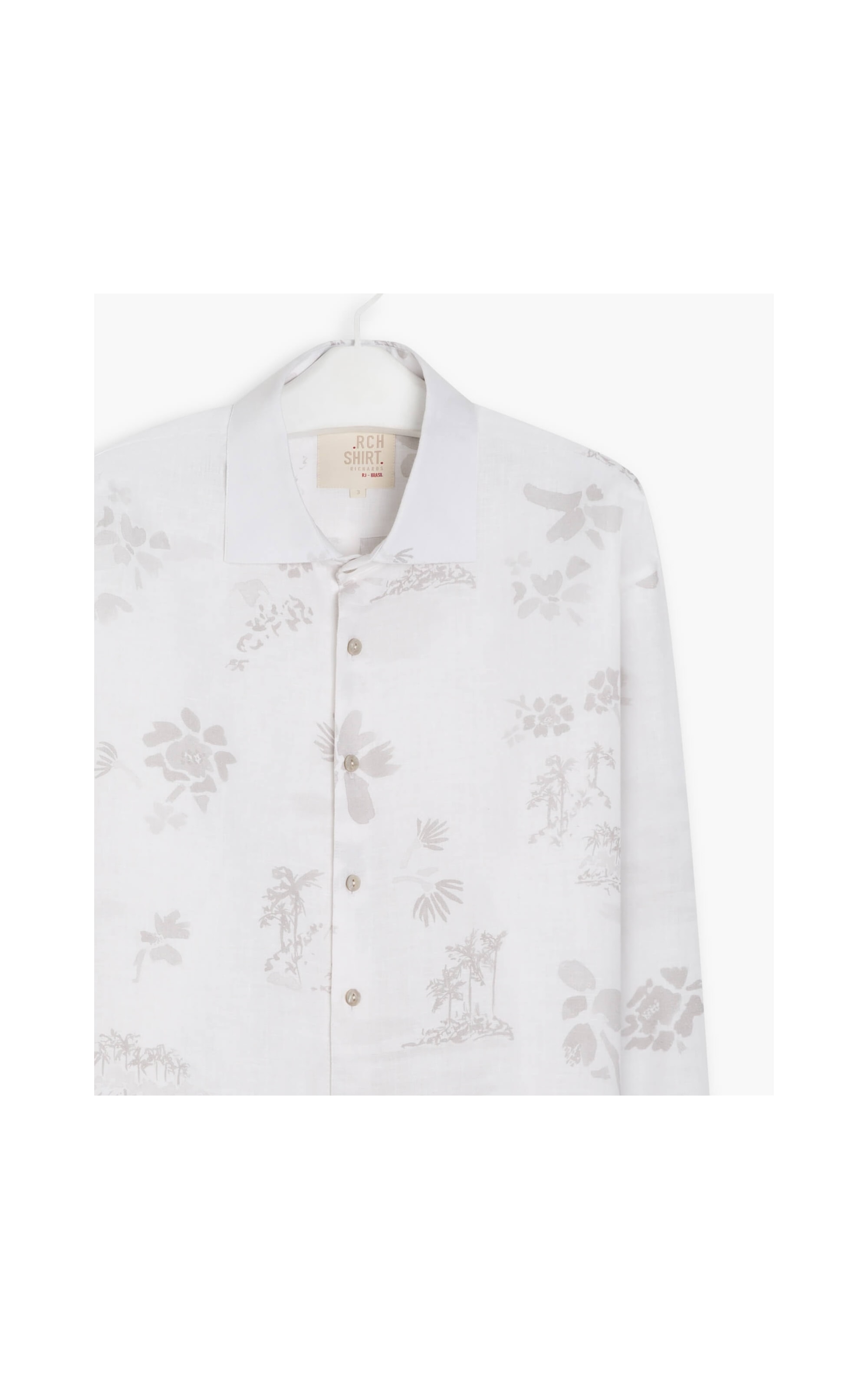 Camisa Linho  Estampada River Flower Ml Cinza Claro