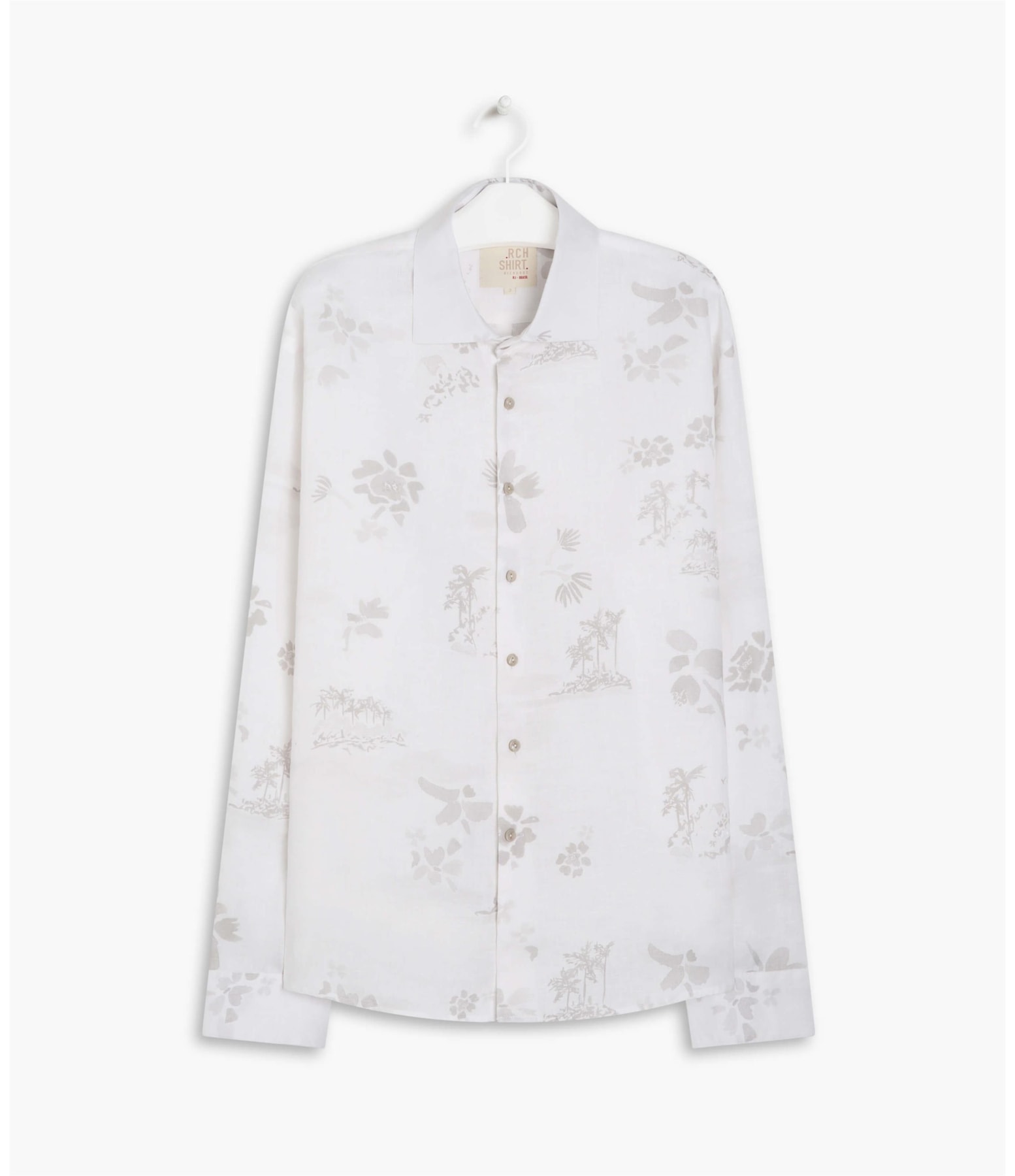 Camisa Linho  Estampada River Flower Ml Cinza Claro