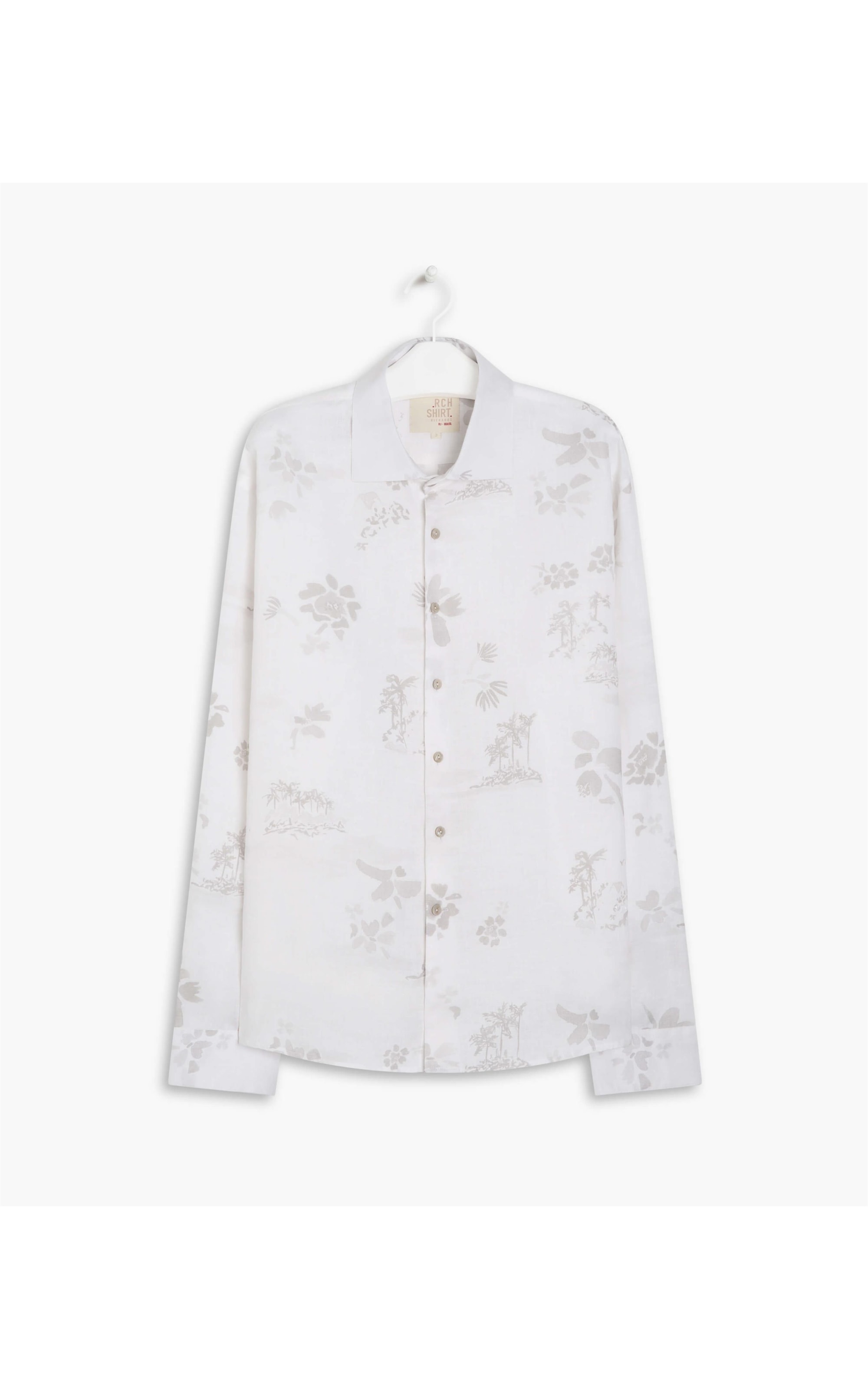 Camisa Linho  Estampada River Flower Ml Cinza Claro