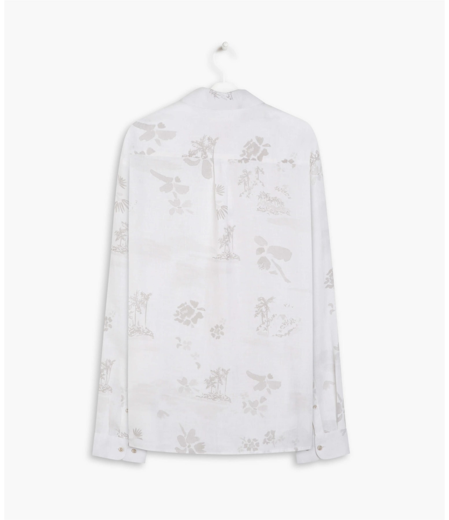 Camisa Linho  Estampada River Flower Ml Cinza Claro