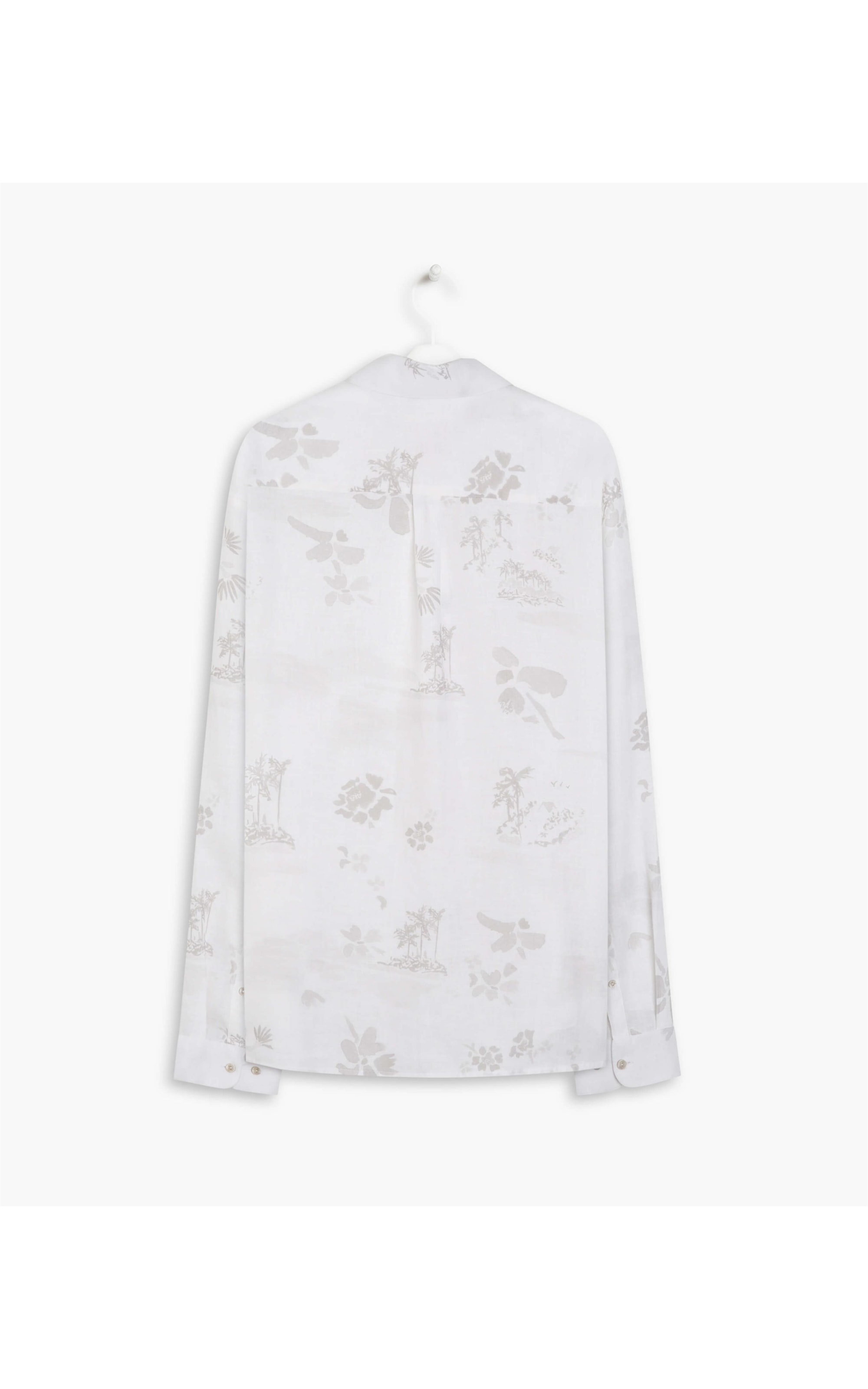 Camisa Linho  Estampada River Flower Ml Cinza Claro