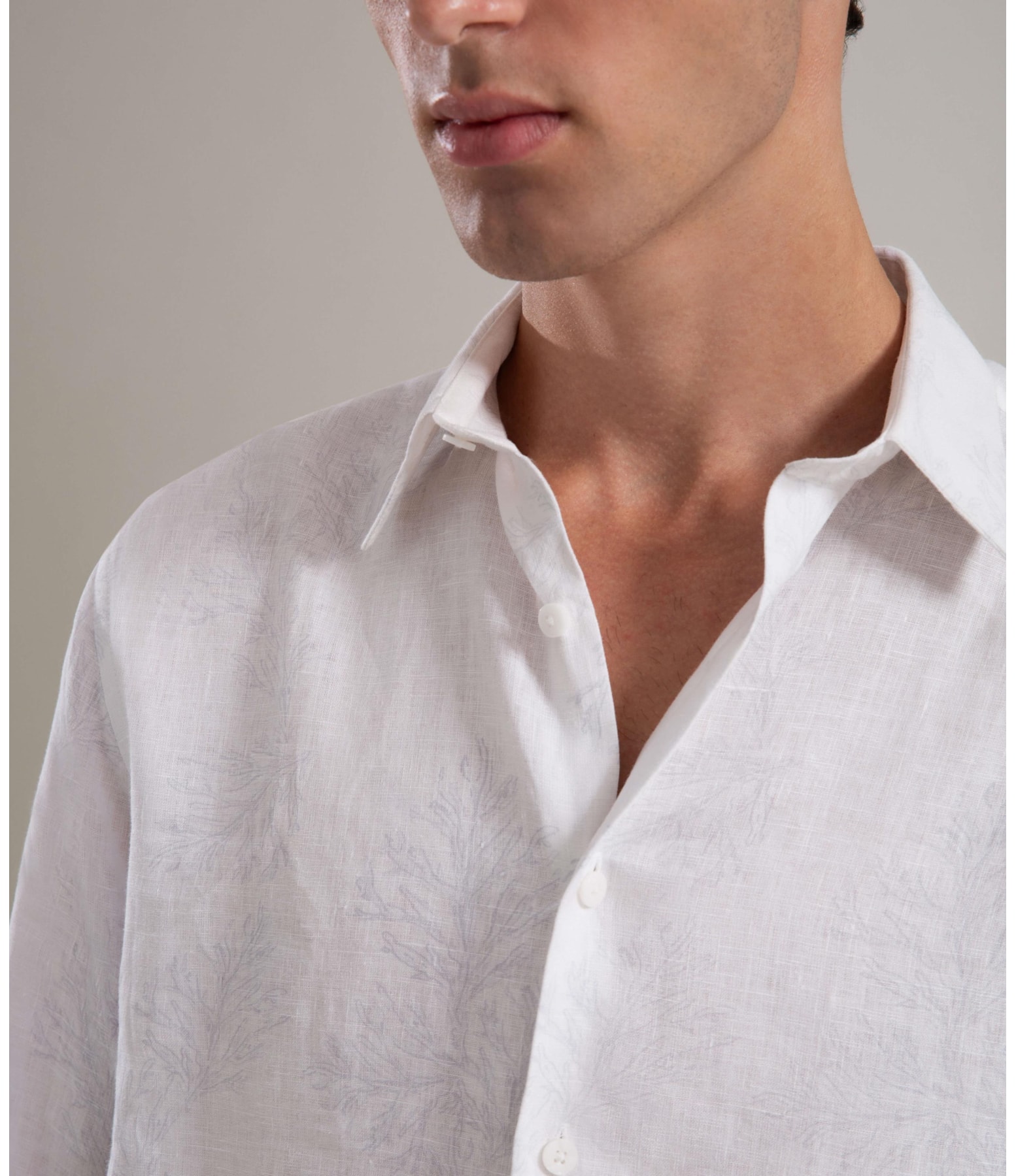 Camisa Linho  Estampado Algas Line Ml Azul Bic