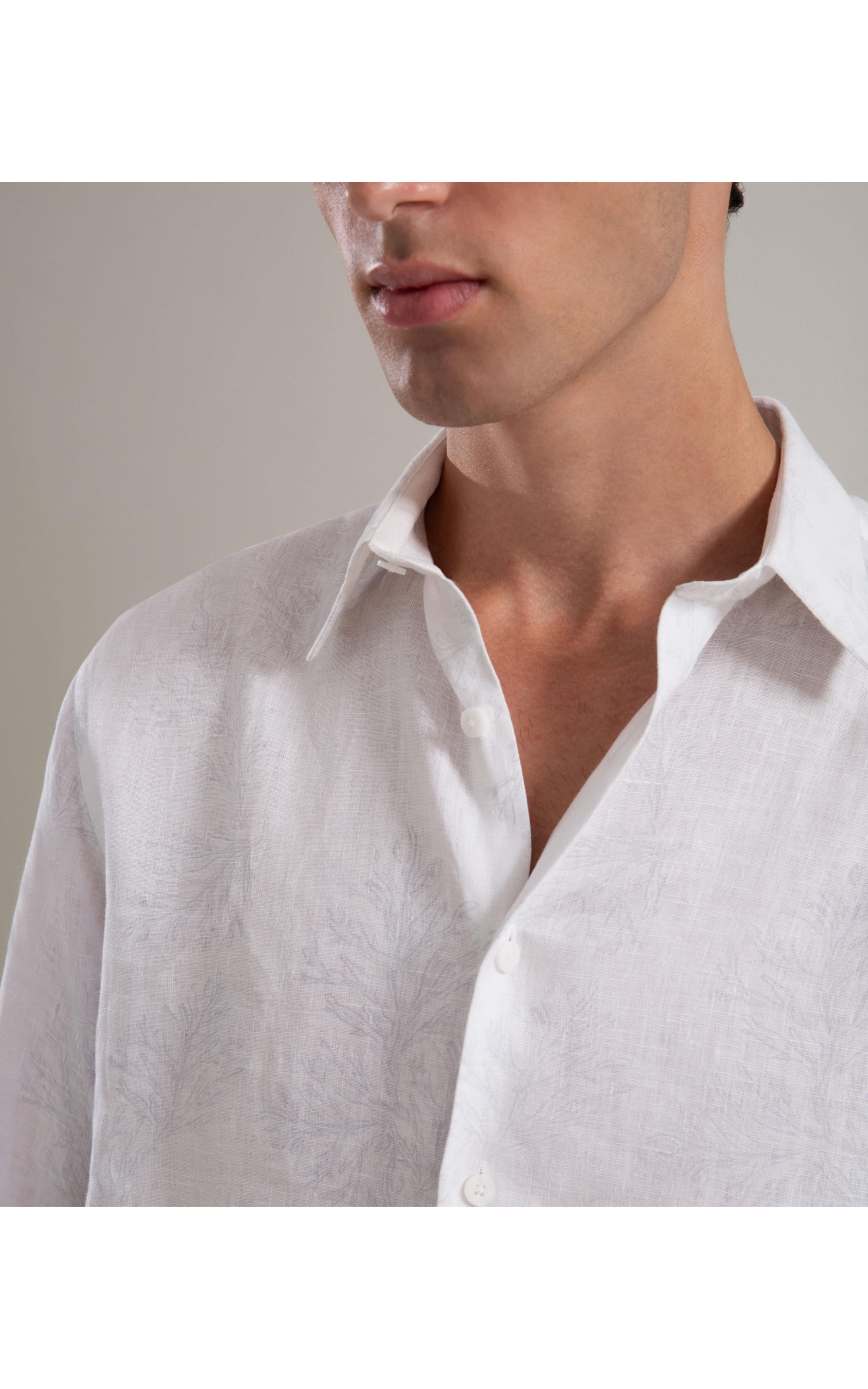 Camisa Linho  Estampado Algas Line Ml Azul Bic