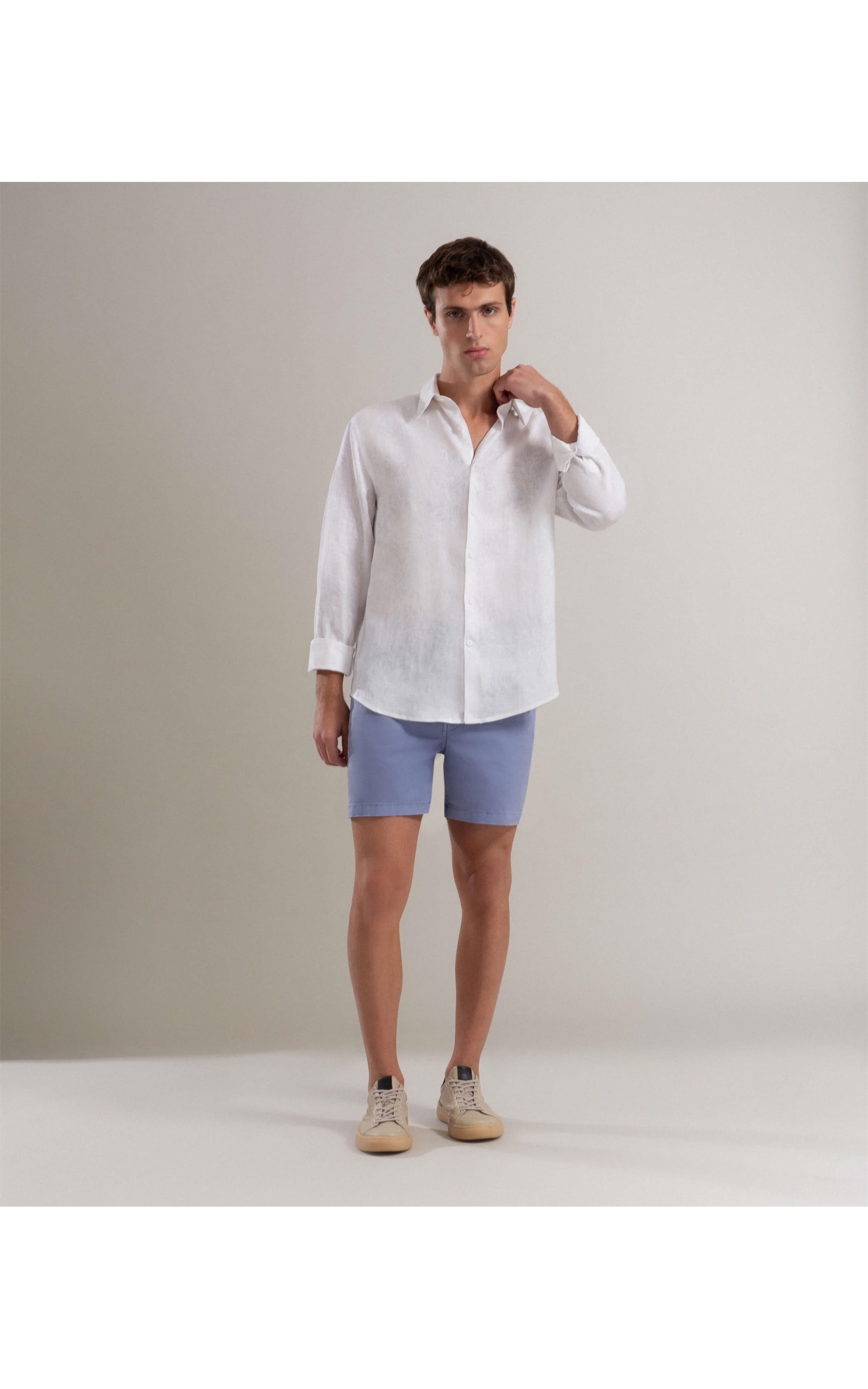 Camisa Linho  Estampado Algas Line Ml Azul Bic