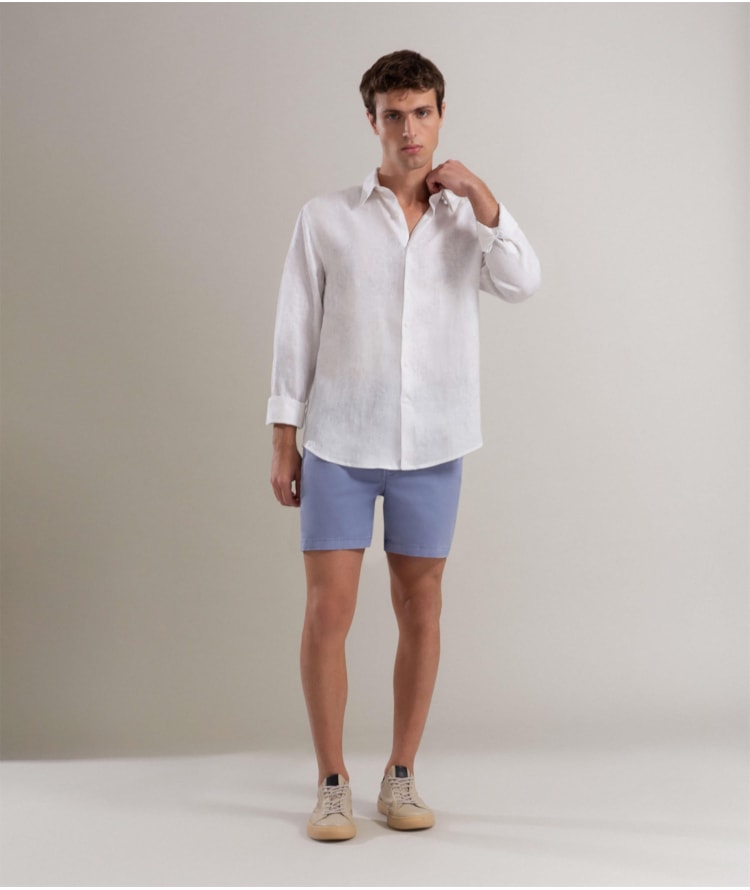 Camisa Linho  Estampado Algas Line Ml Azul Bic