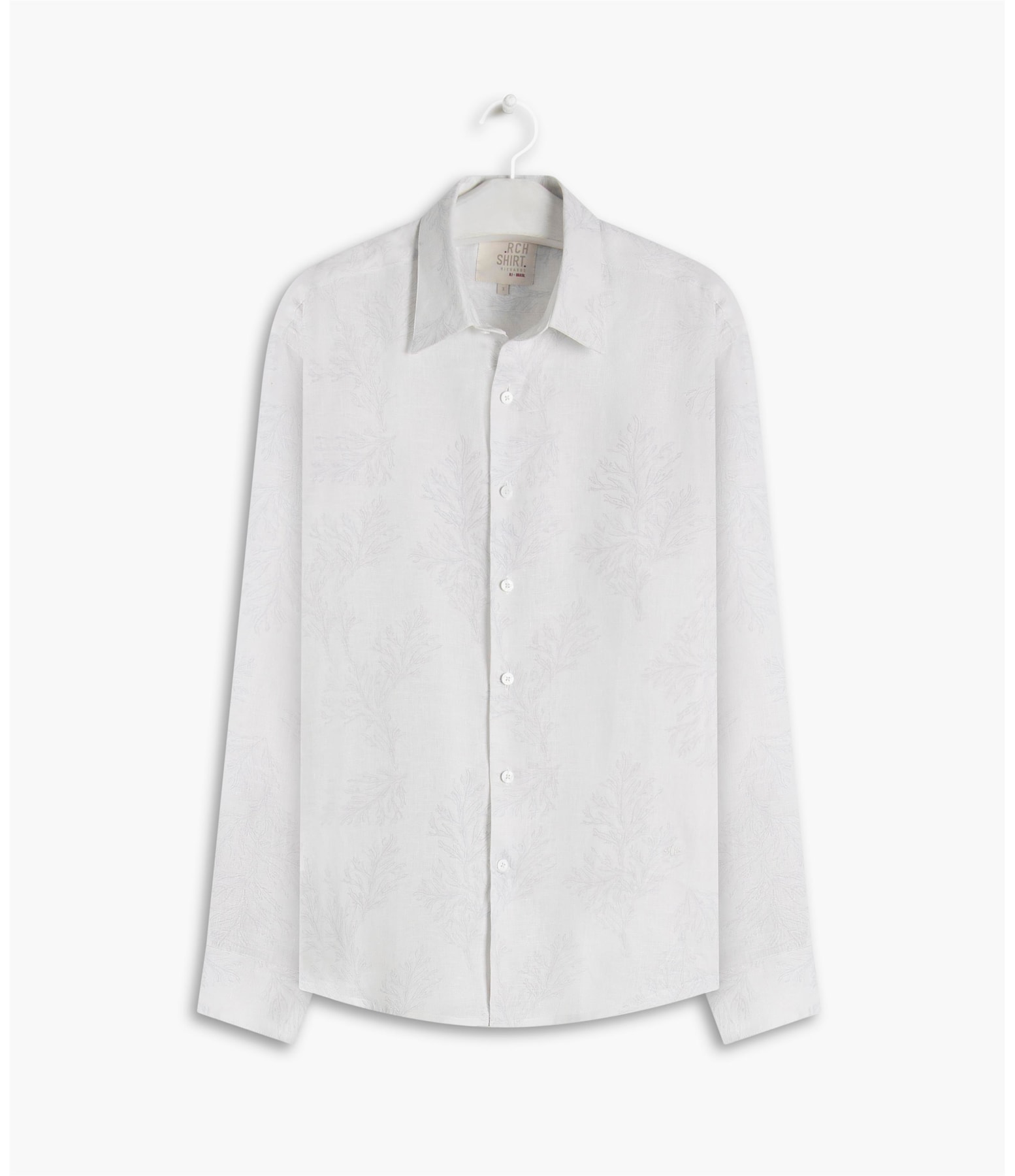 Camisa Linho  Estampado Algas Line Ml Caqui