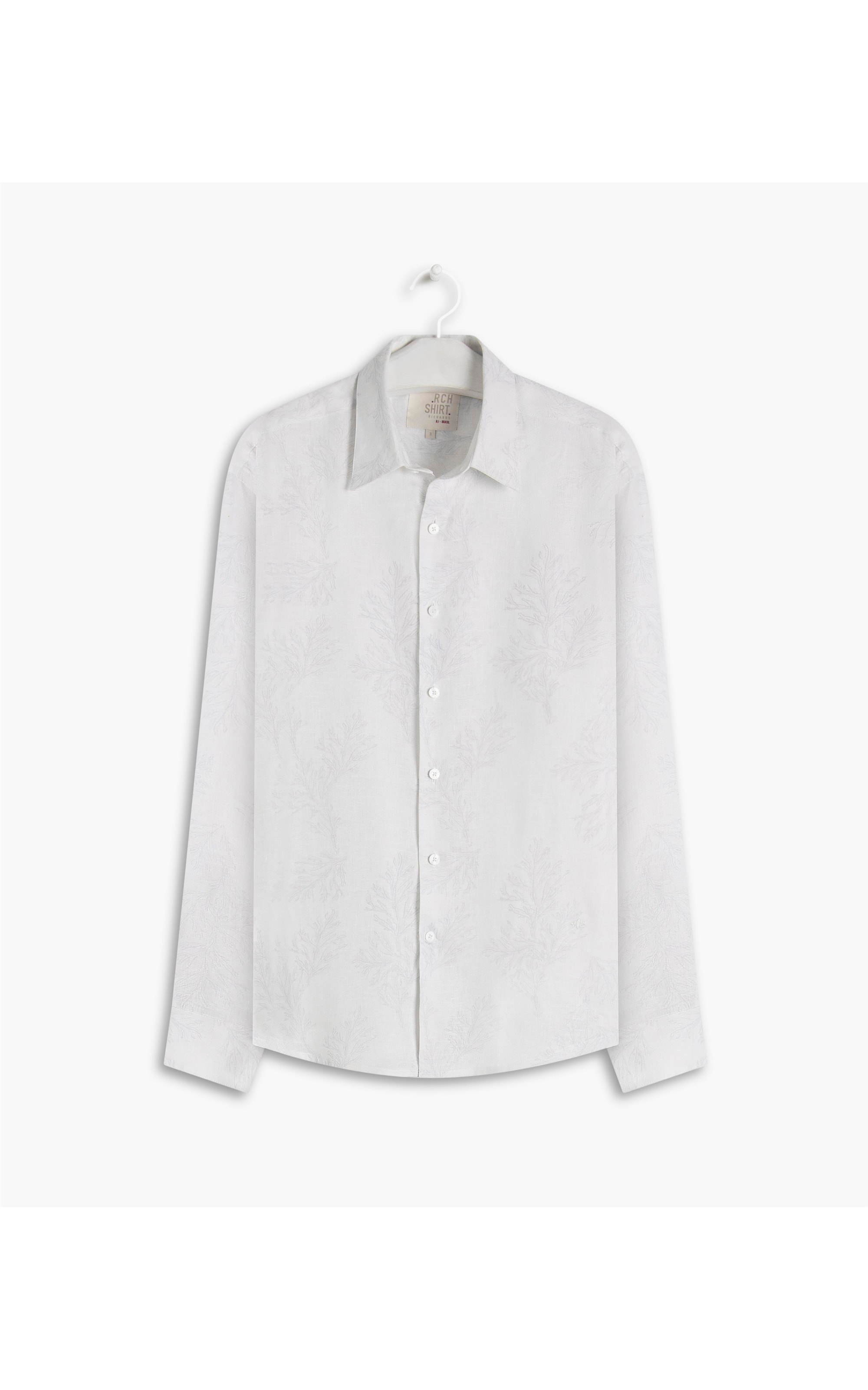 Camisa Linho  Estampado Algas Line Ml Caqui