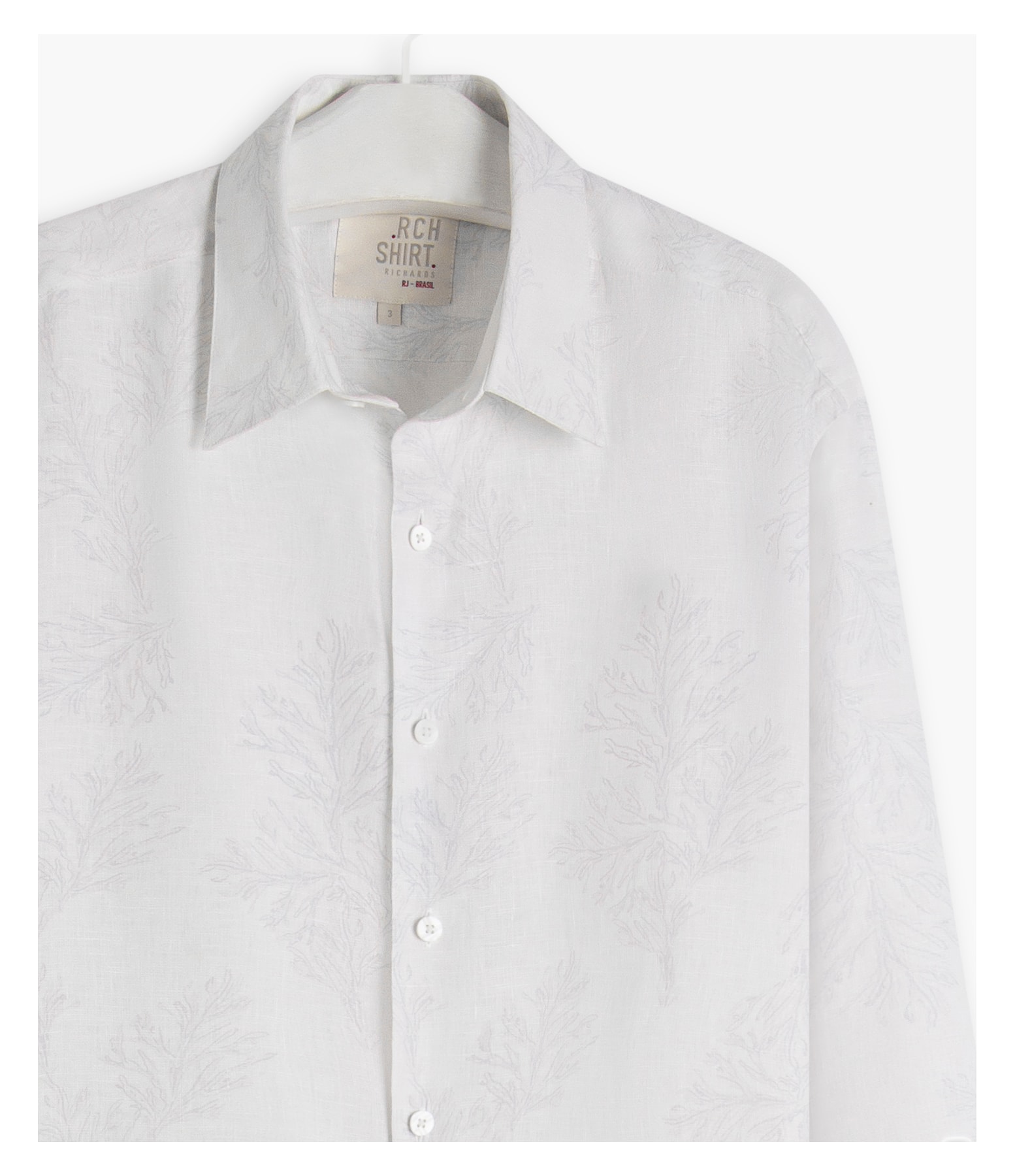 Camisa Linho  Estampado Algas Line Ml Caqui