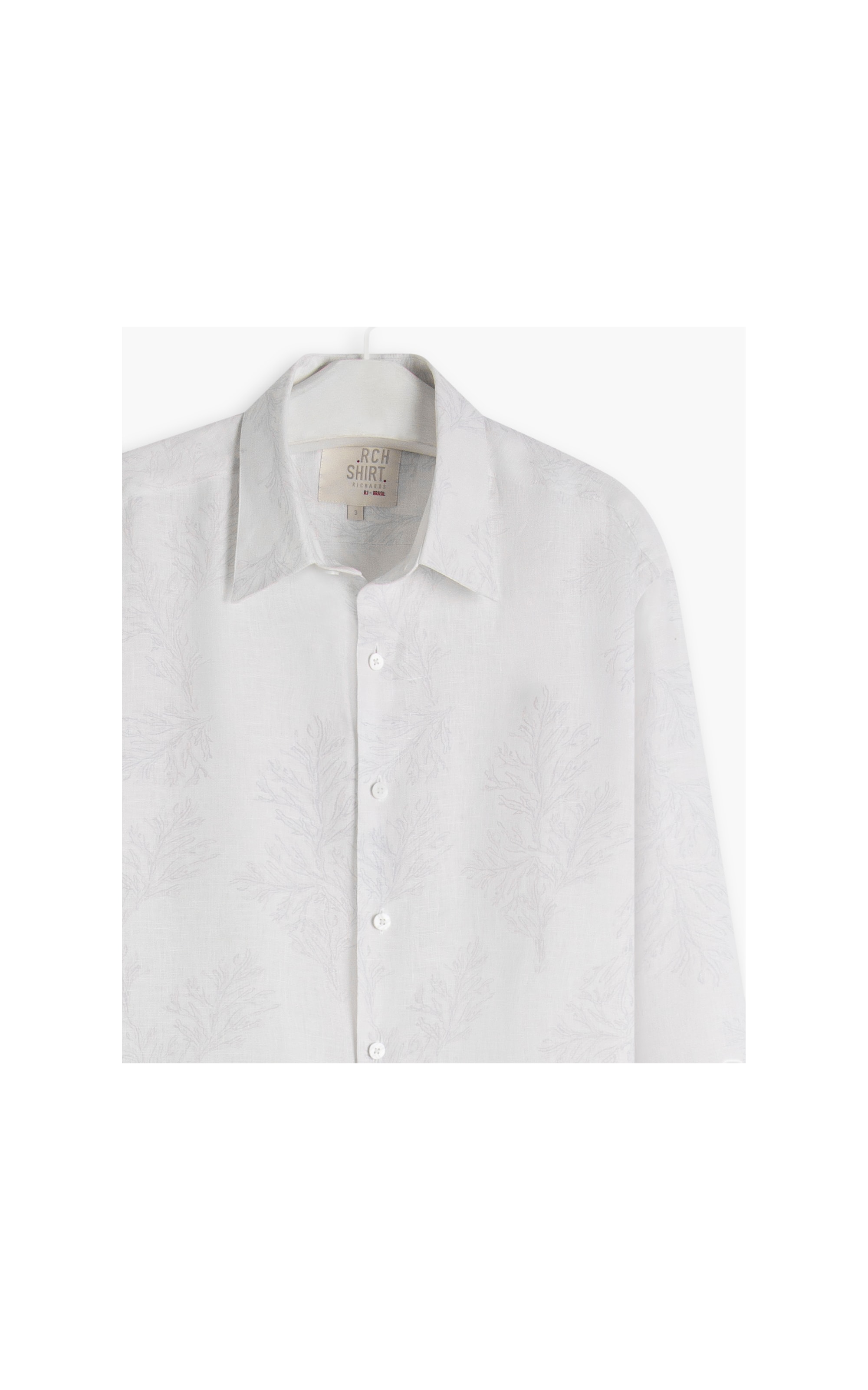 Camisa Linho  Estampado Algas Line Ml Caqui
