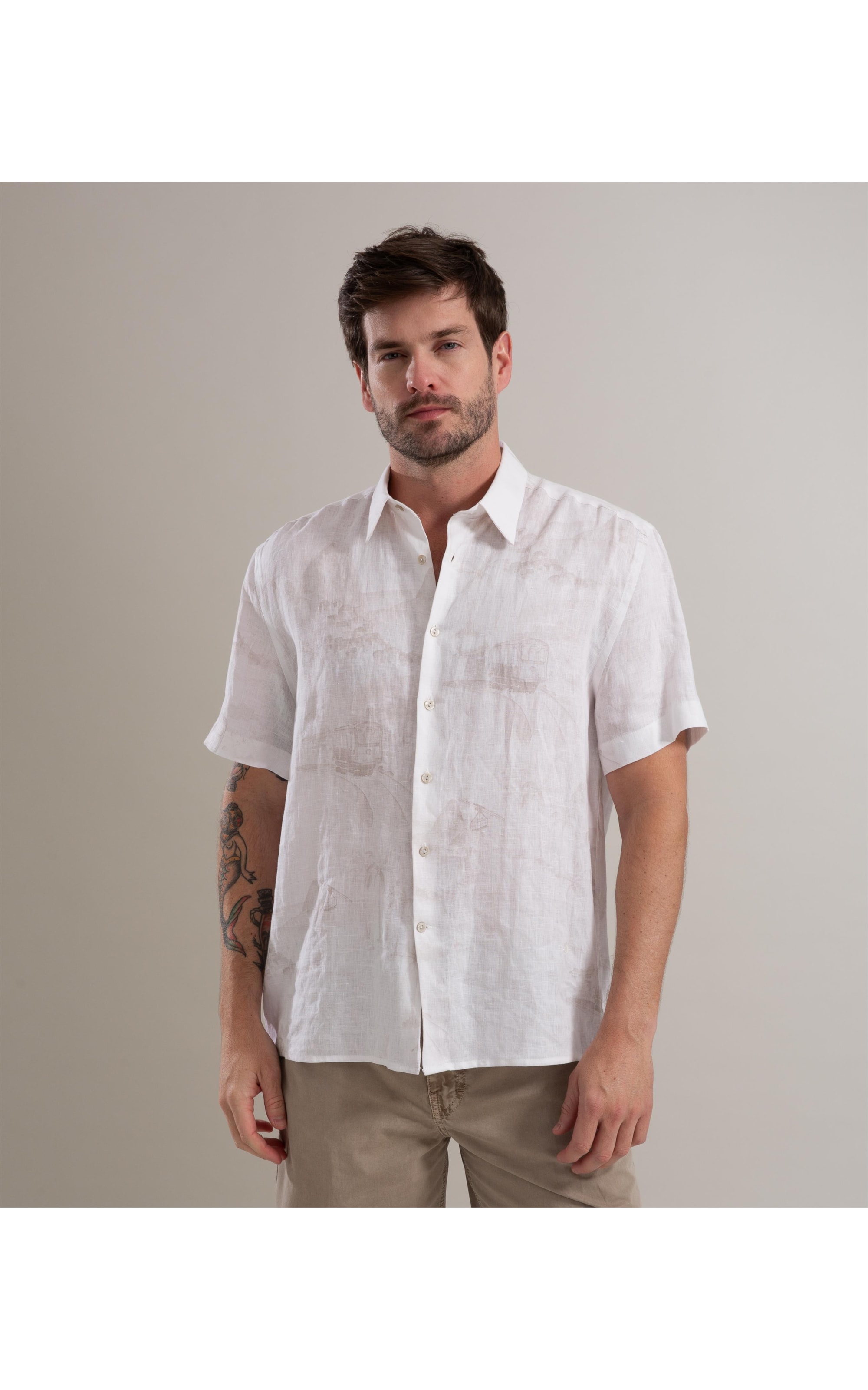 Camisa Linho  Estampado Carnival Mc Cinza Claro