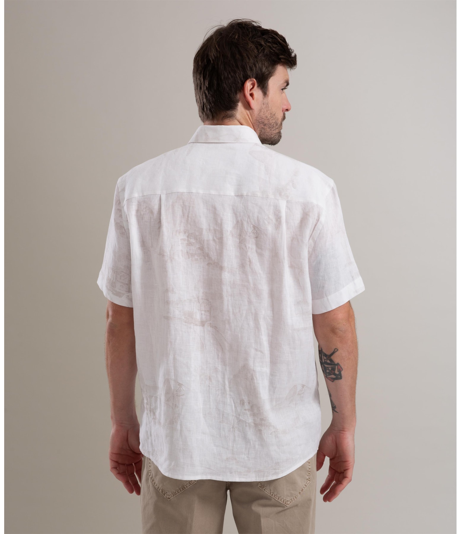 Camisa Linho  Estampado Carnival Mc Cinza Claro