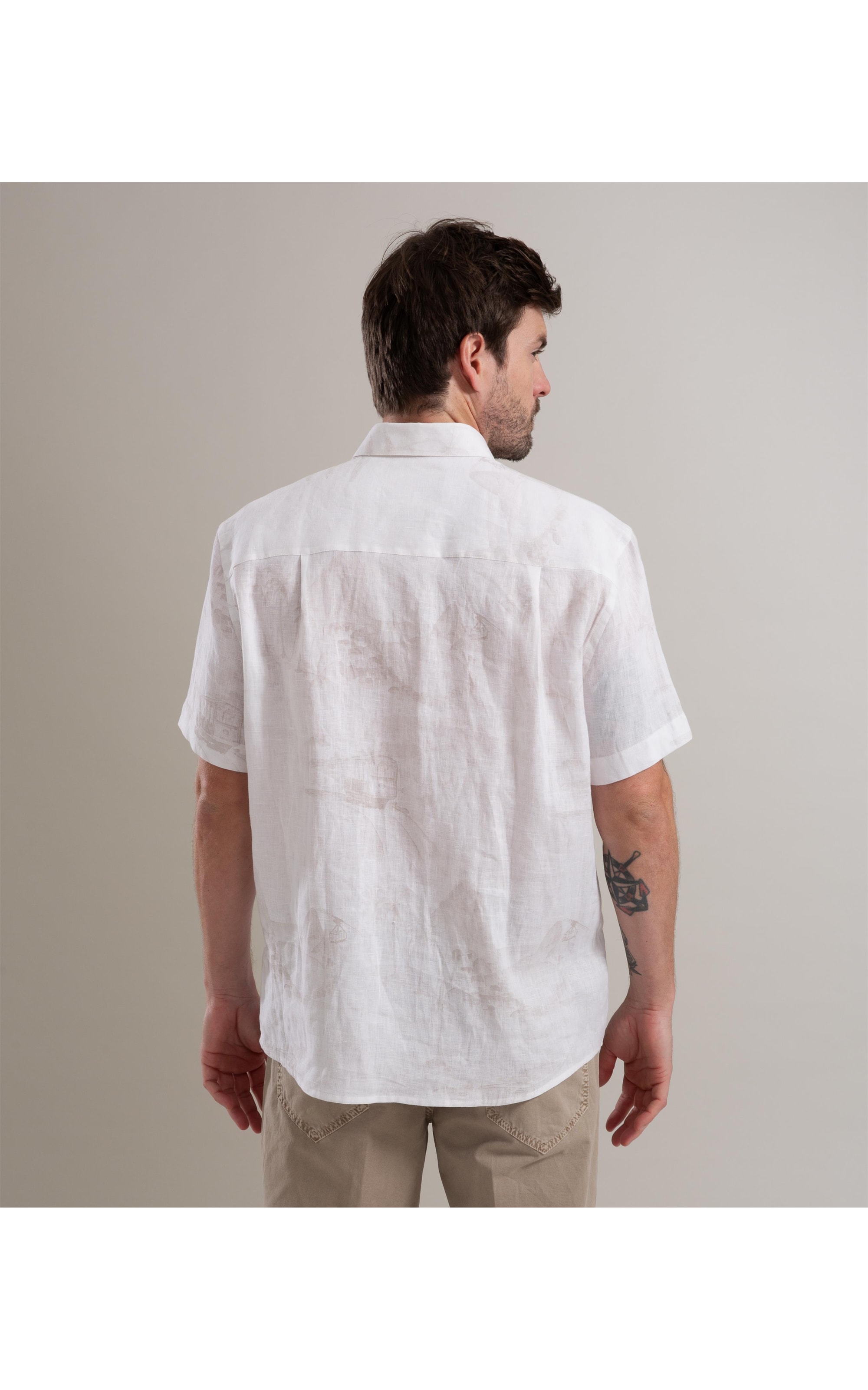Camisa Linho  Estampado Carnival Mc Cinza Claro