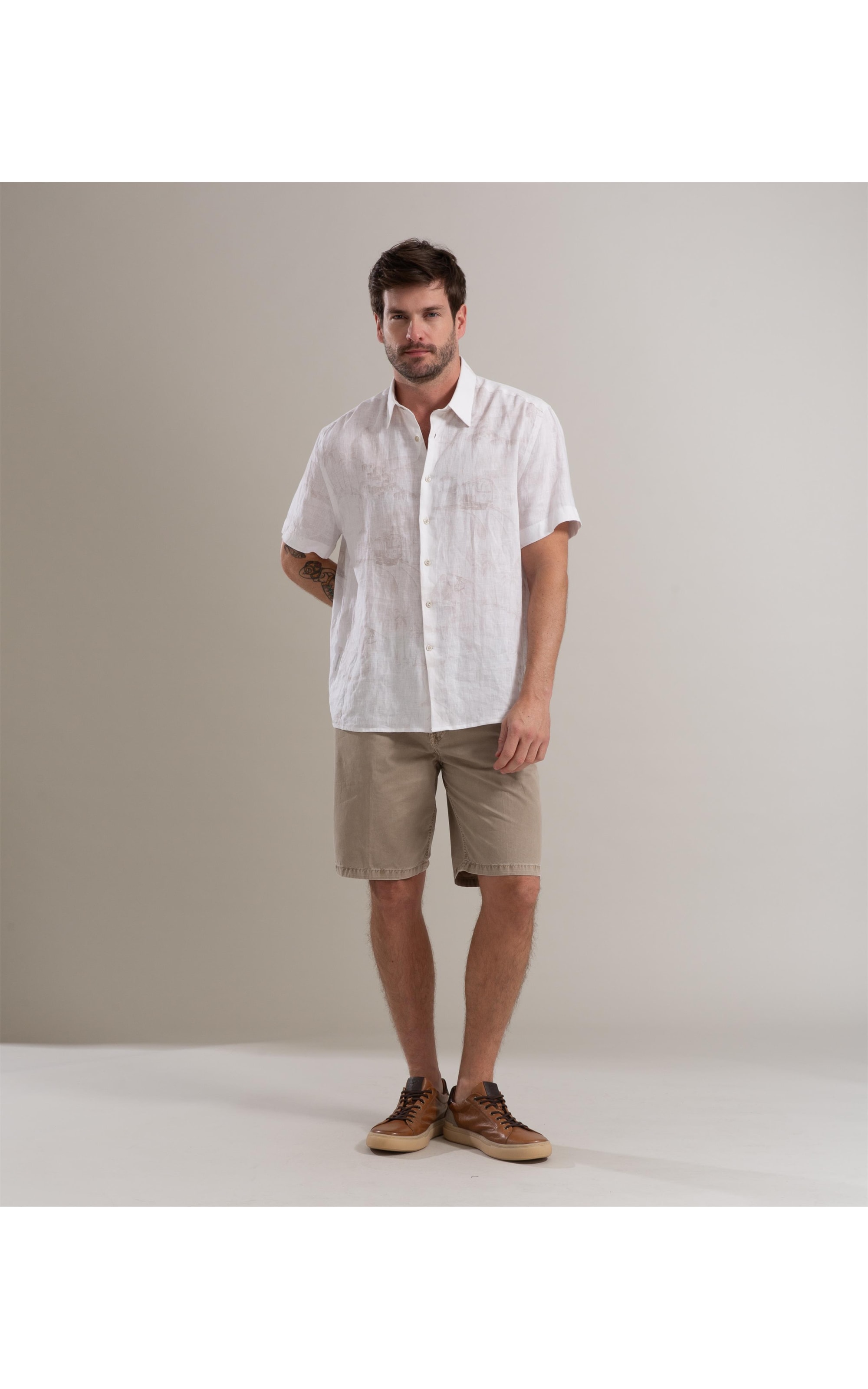 Camisa Linho  Estampado Carnival Mc Cinza Claro