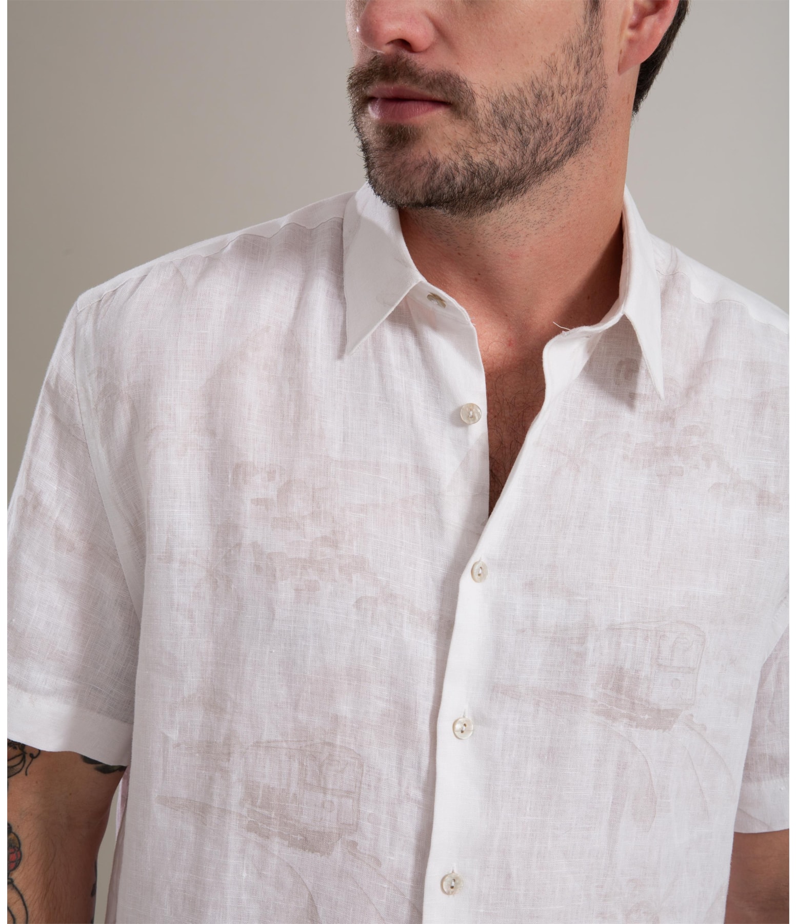 Camisa Linho  Estampado Carnival Mc Cinza Claro