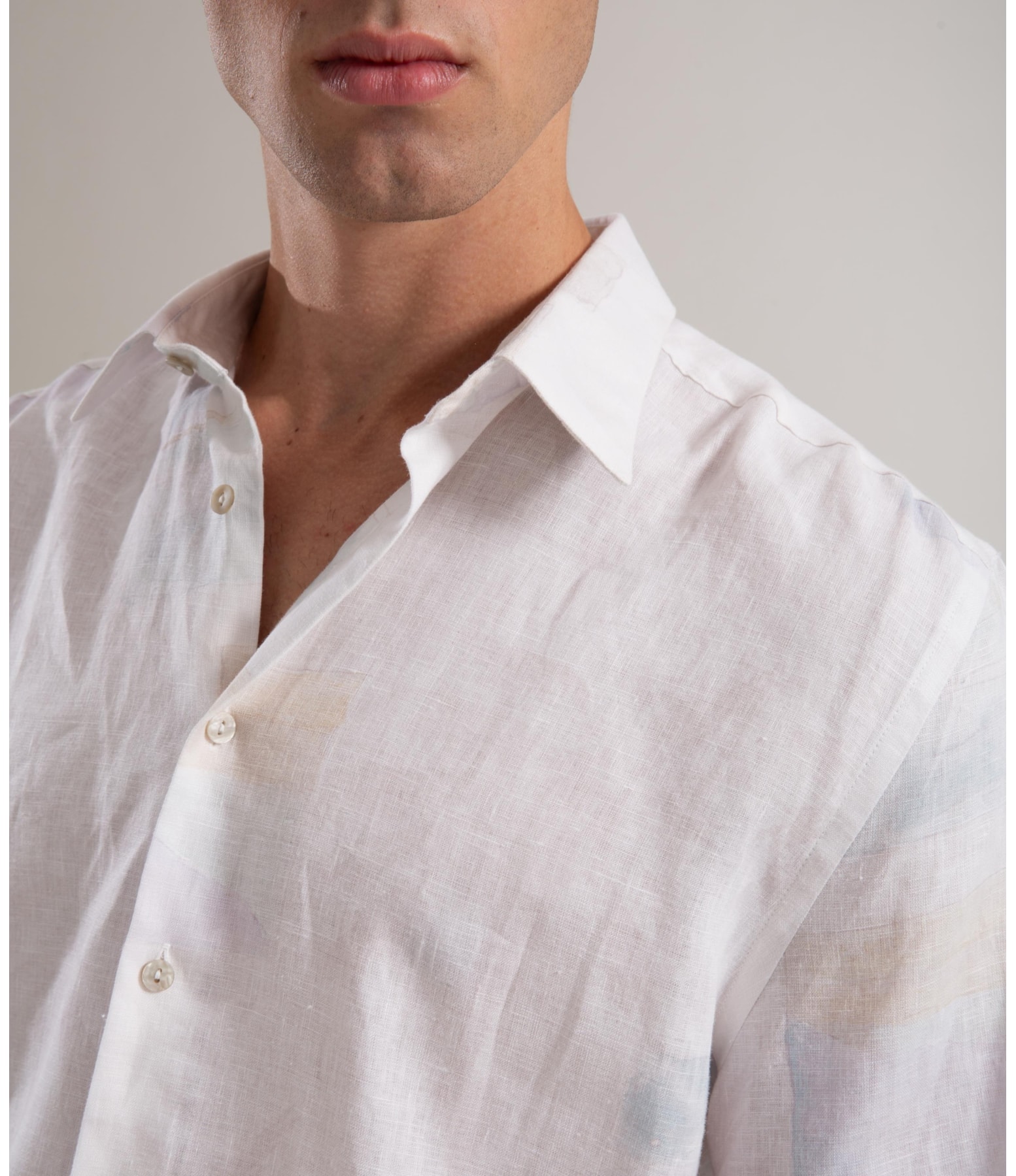 Camisa Linho  Estampado Palmeira Acqua Mc Prata