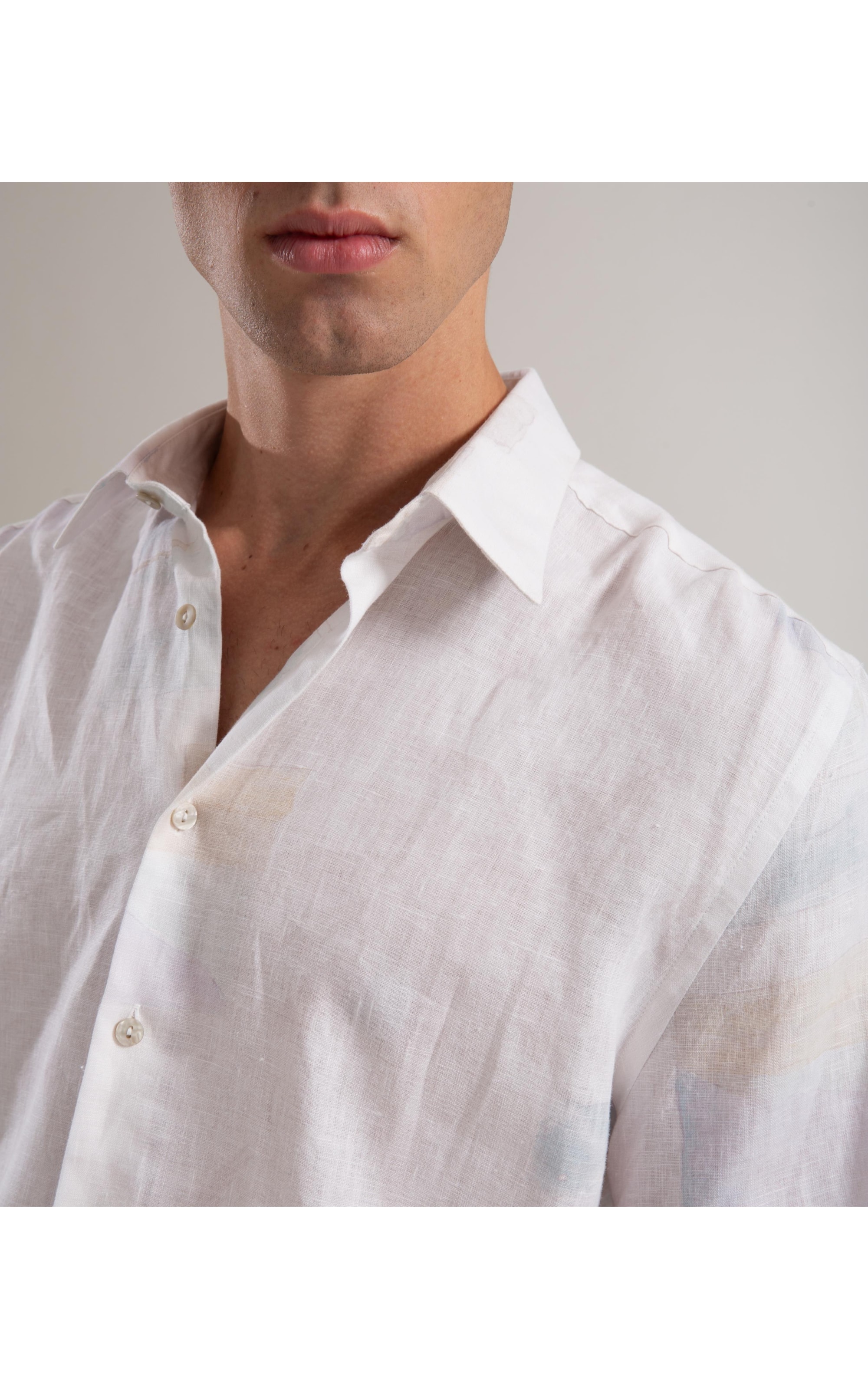 Camisa Linho  Estampado Palmeira Acqua Mc Prata