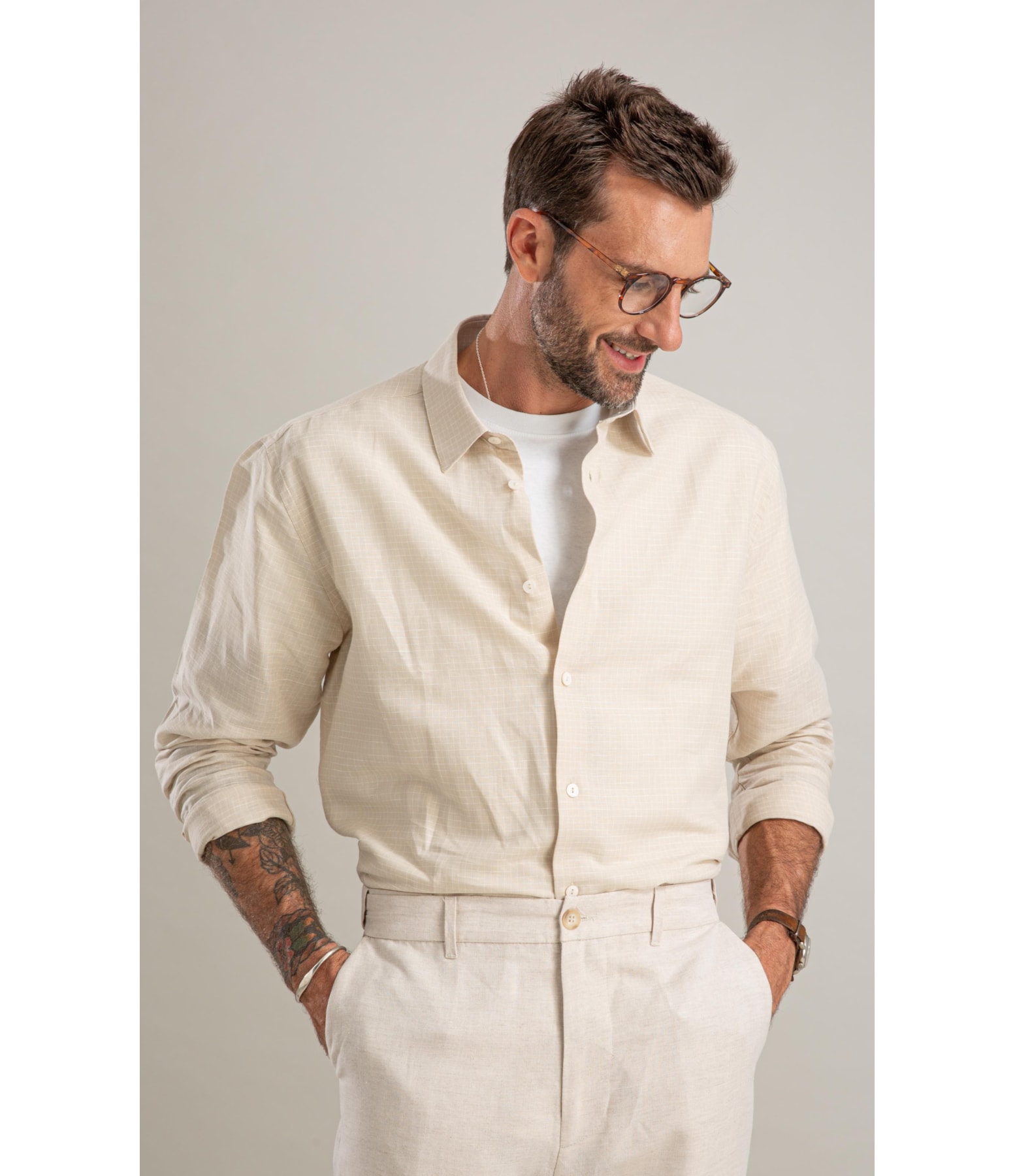 Camisa Linho  Fabio Ml Caqui