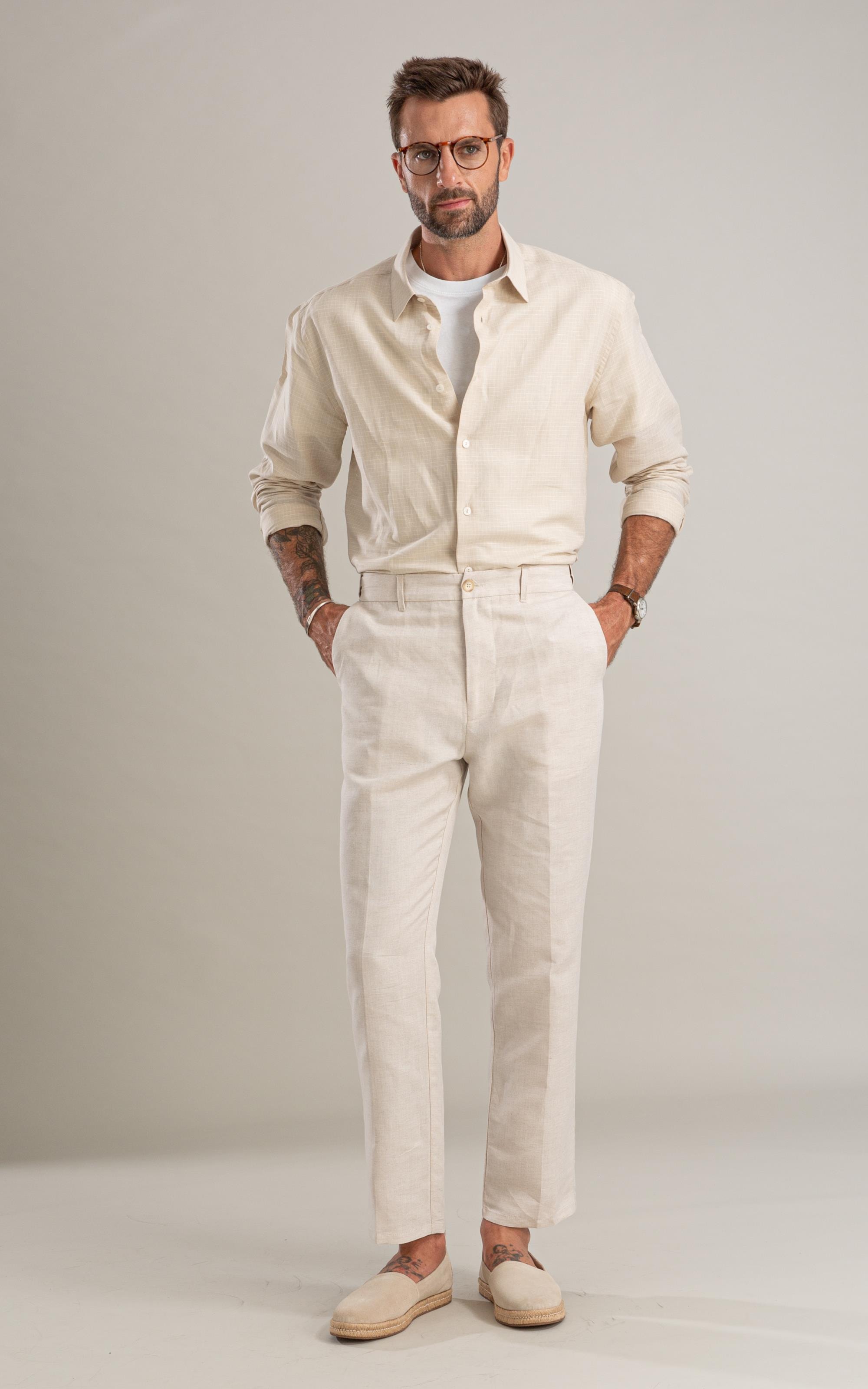 Camisa Linho  Fabio Ml Caqui