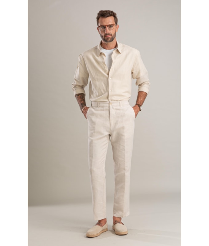 Camisa Linho  Fabio Ml Caqui