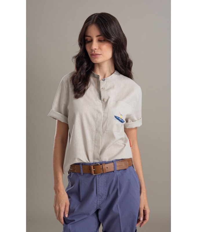 Camisa Linho  Fadel Cinza Claro