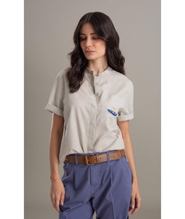 Camisa Linho  Fadel Cinza Claro