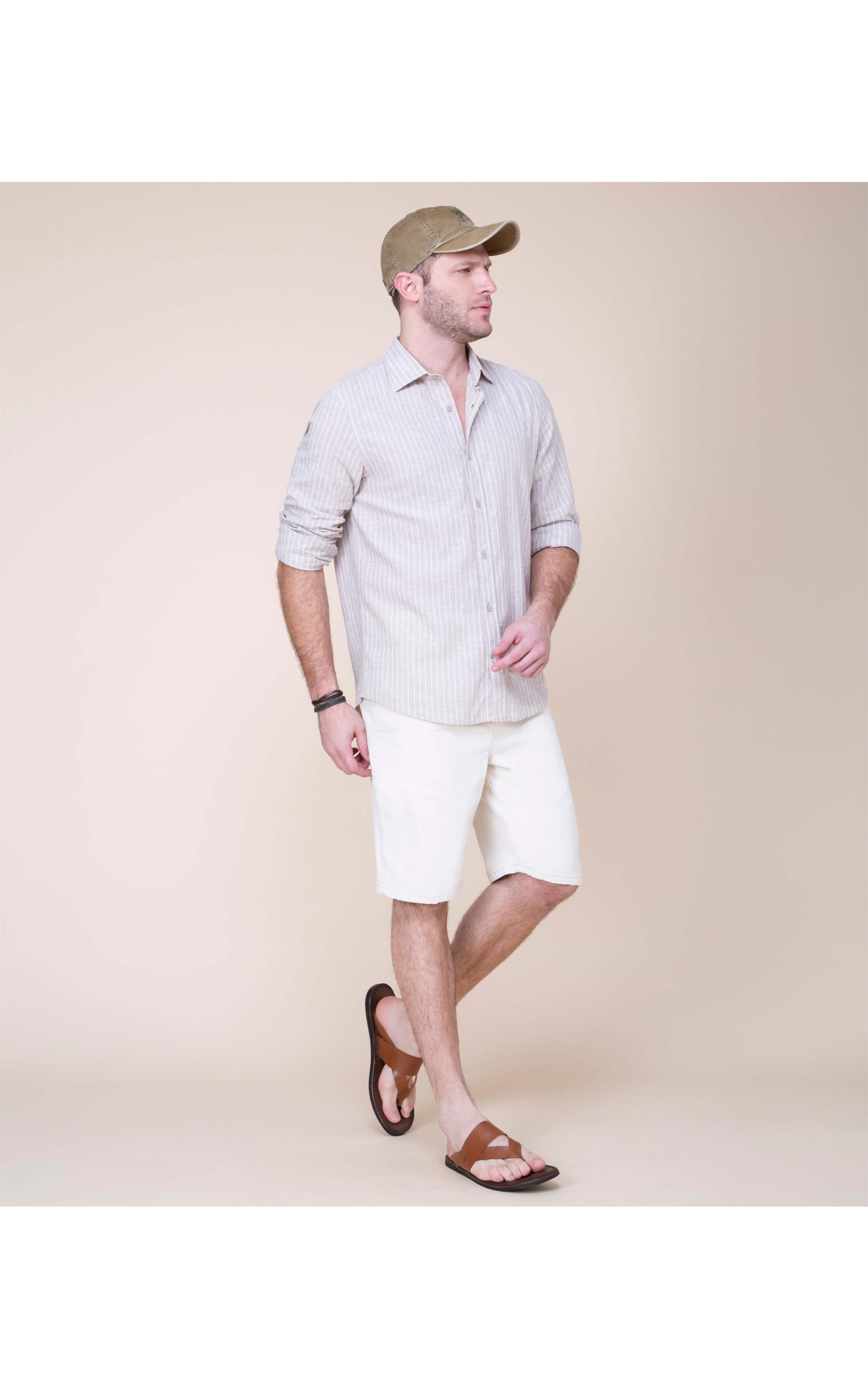 Camisa Linho  Felipe Listrada Ml Caqui
