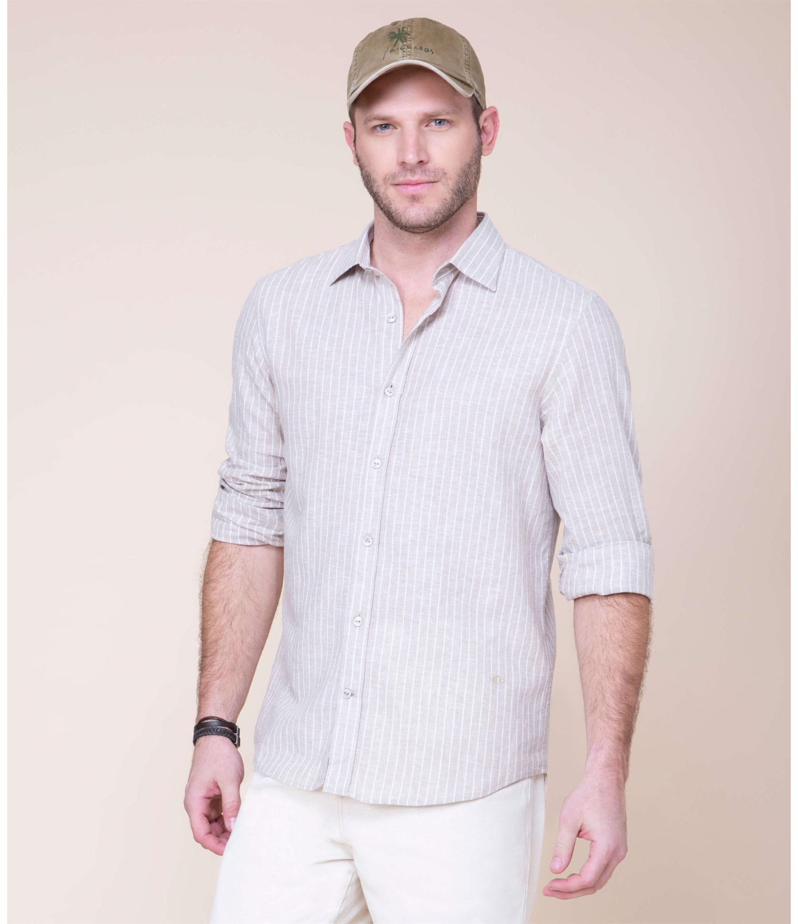 Camisa Linho  Felipe Listrada Ml Caqui