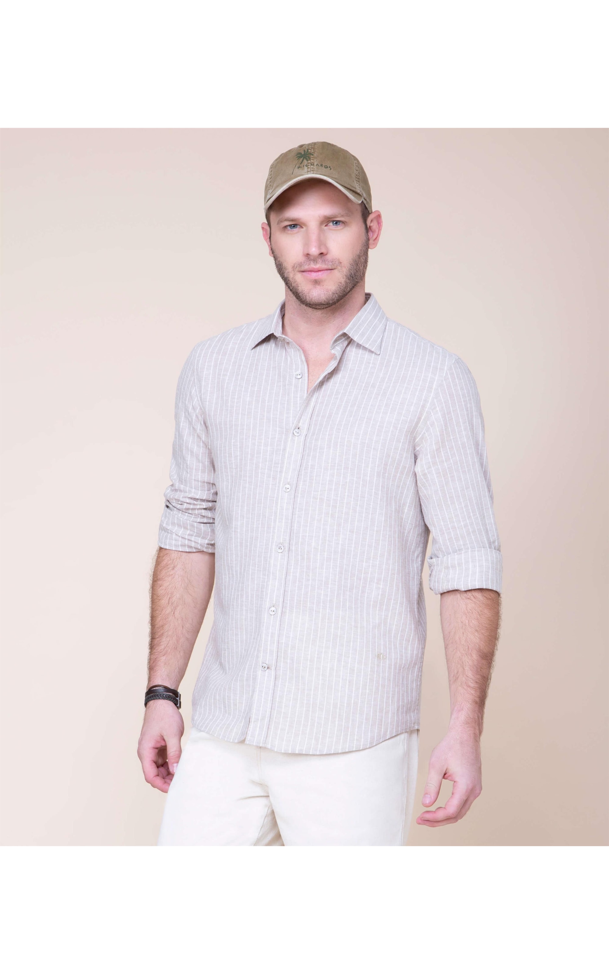 Camisa Linho  Felipe Listrada Ml Caqui