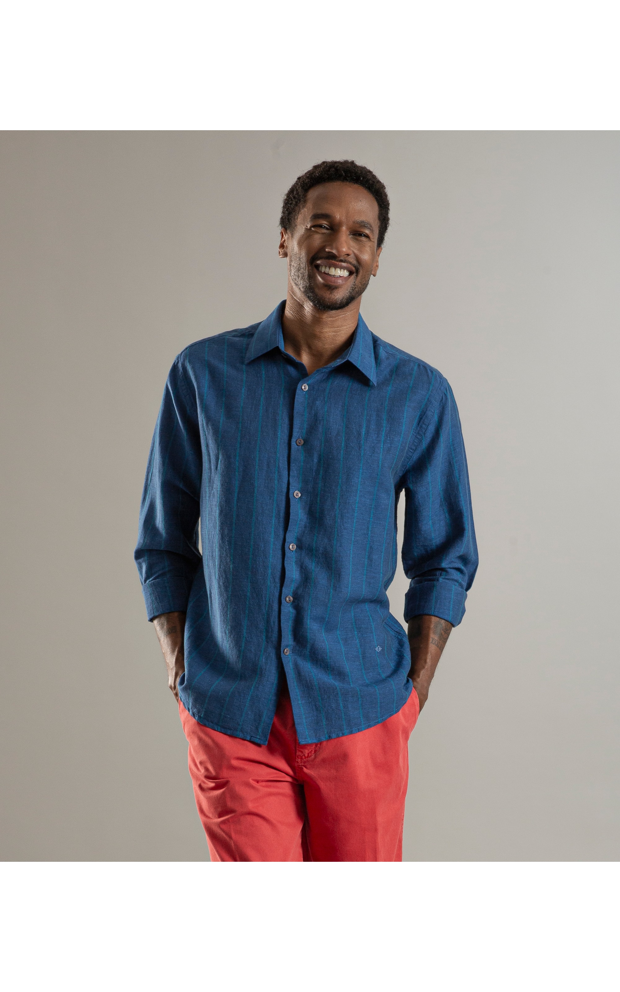 Camisa Linho  Felipe Ml Purple Blue