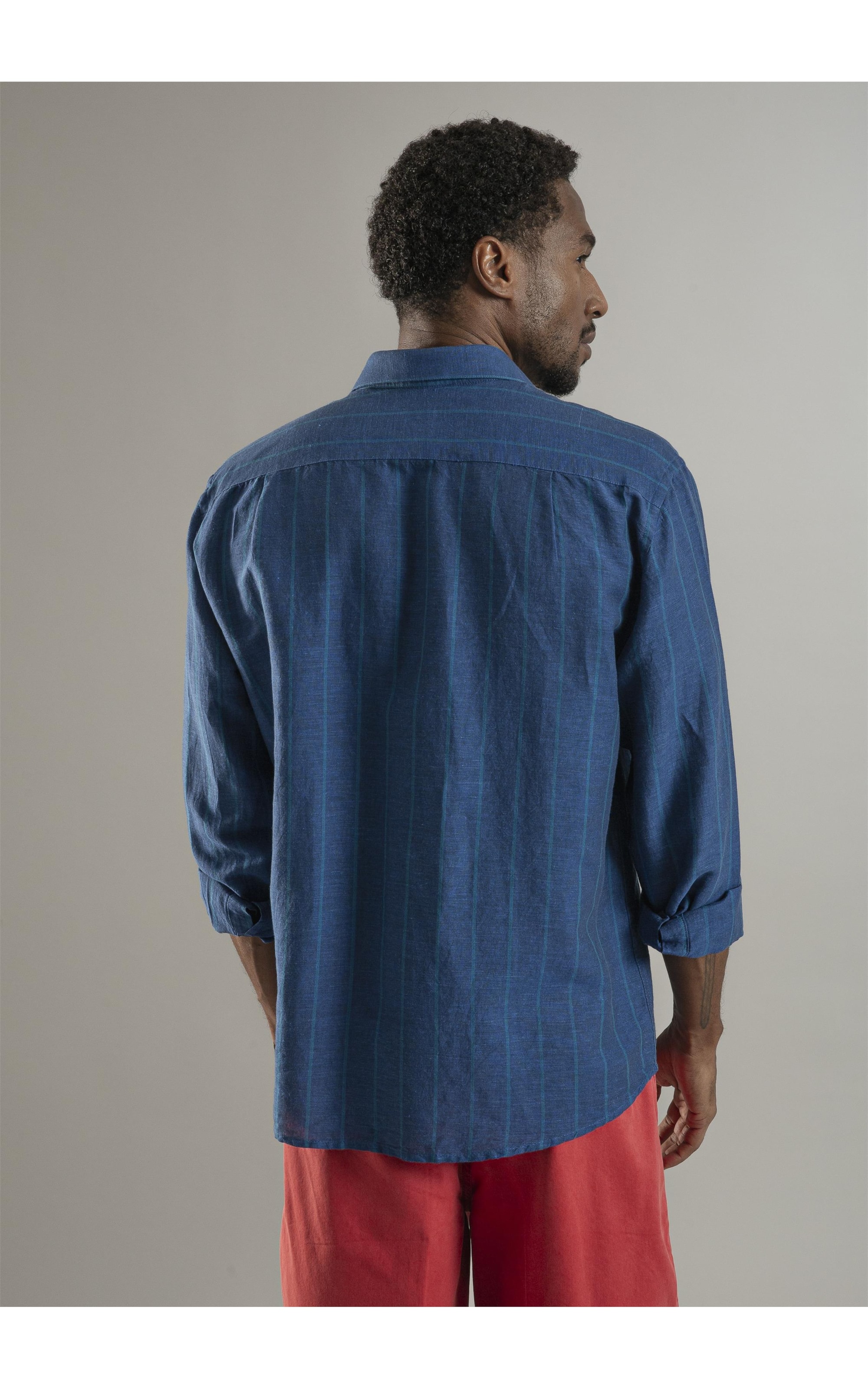 Camisa Linho  Felipe Ml Purple Blue