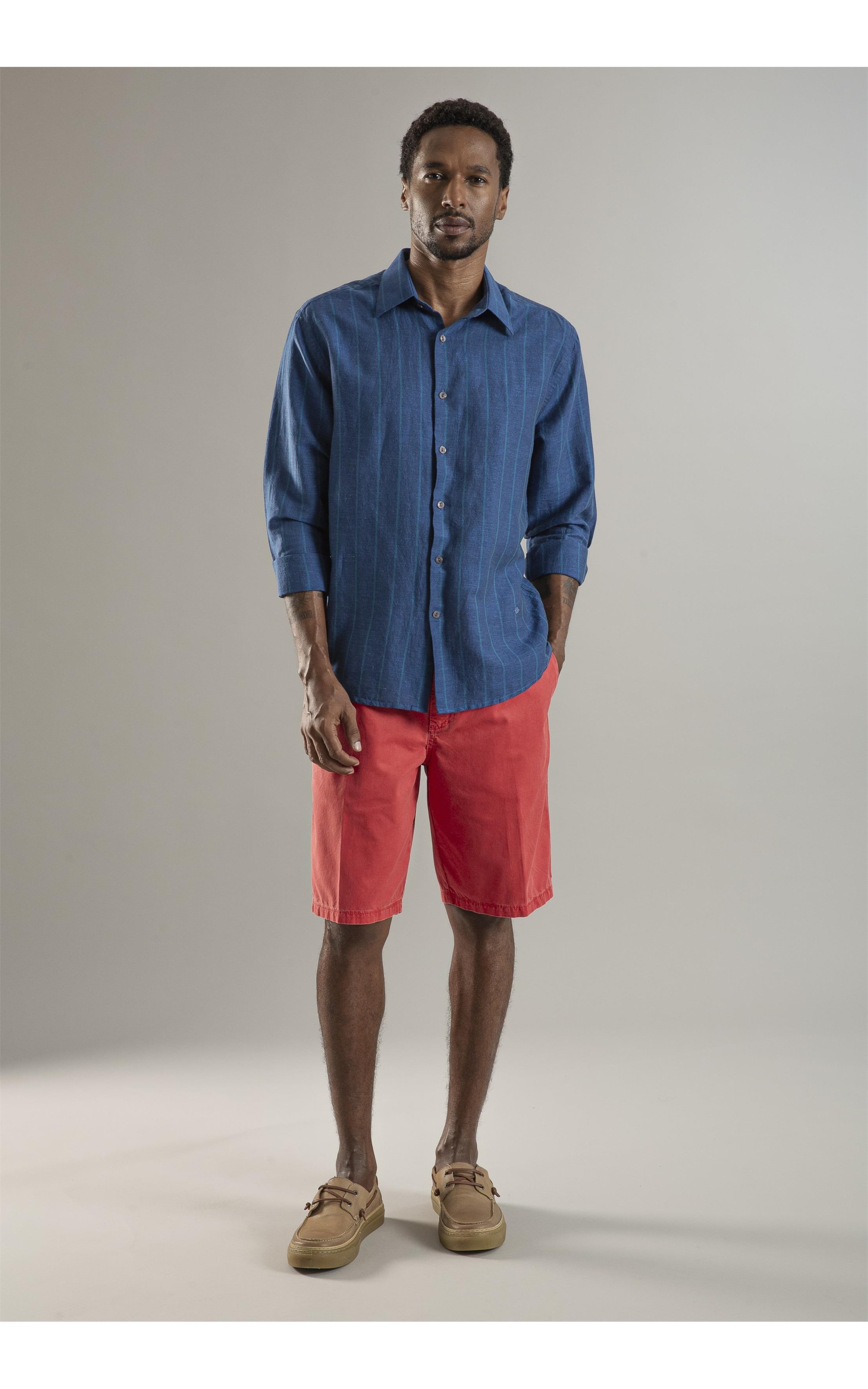 Camisa Linho  Felipe Ml Purple Blue
