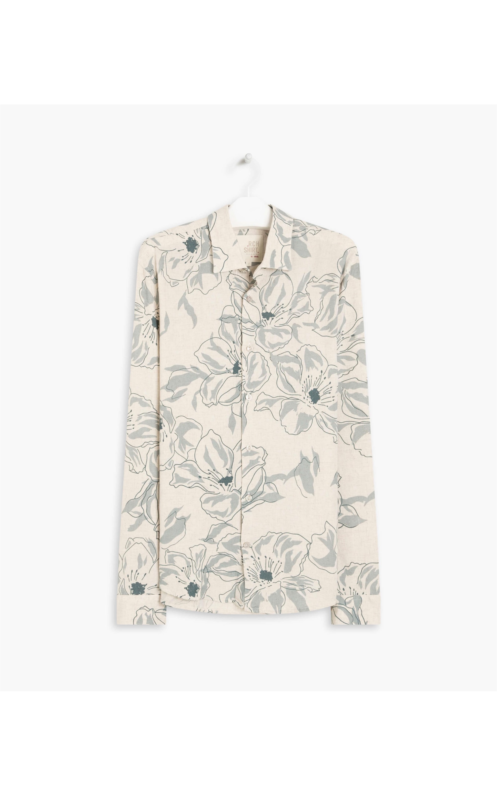 Camisa Linho  Floral Azul Claro