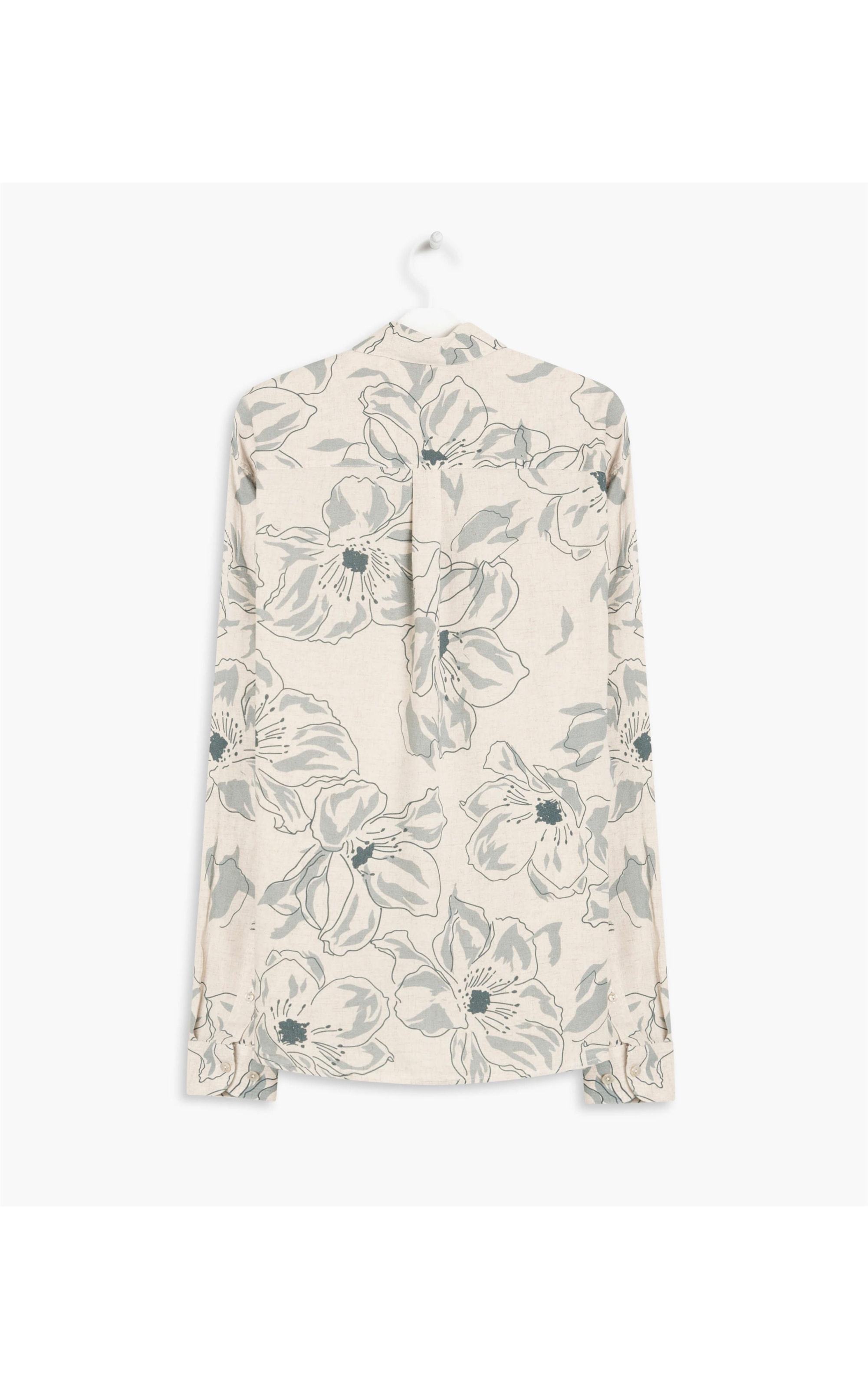 Camisa Linho  Floral Azul Claro