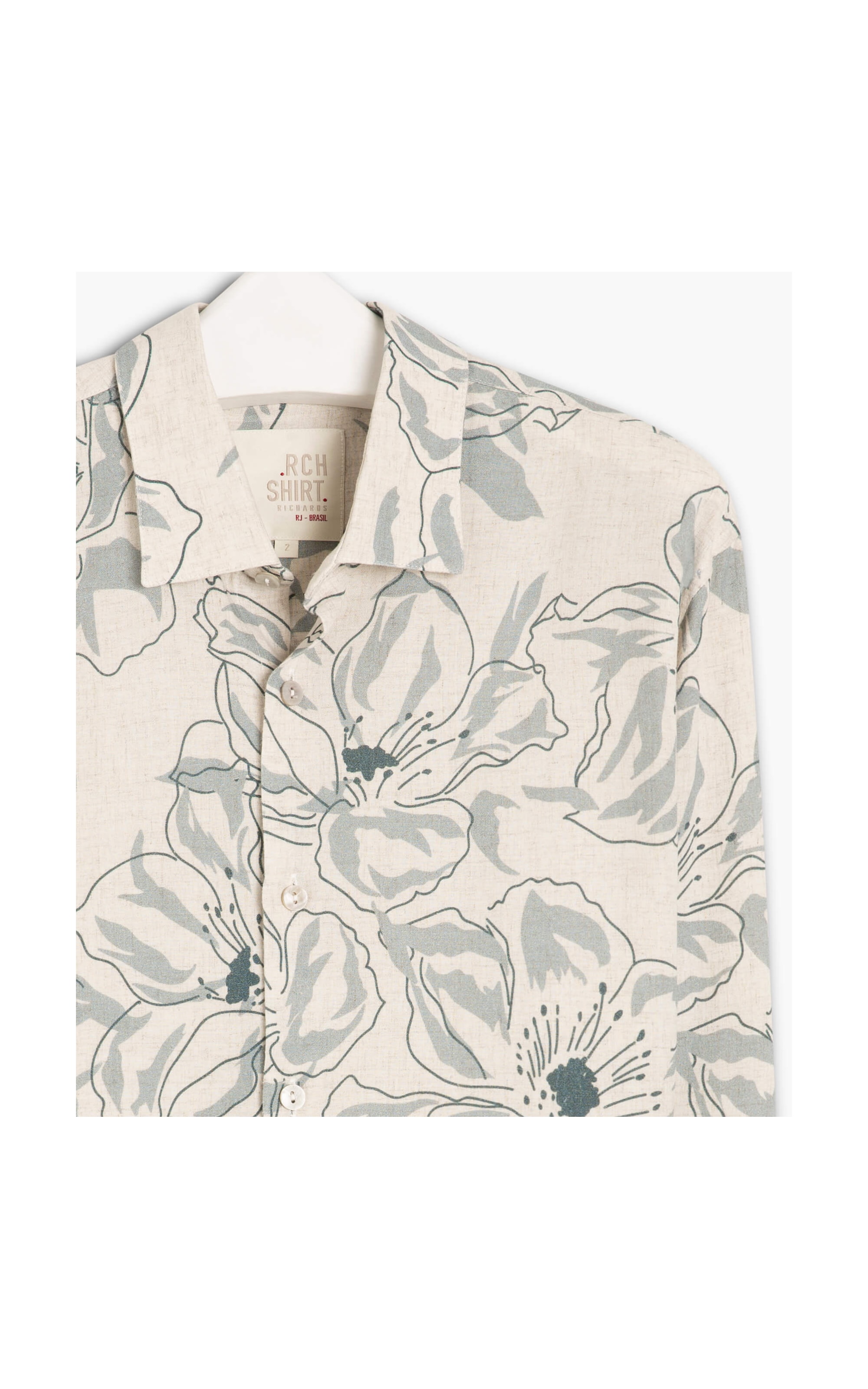 Camisa Linho  Floral Azul Claro