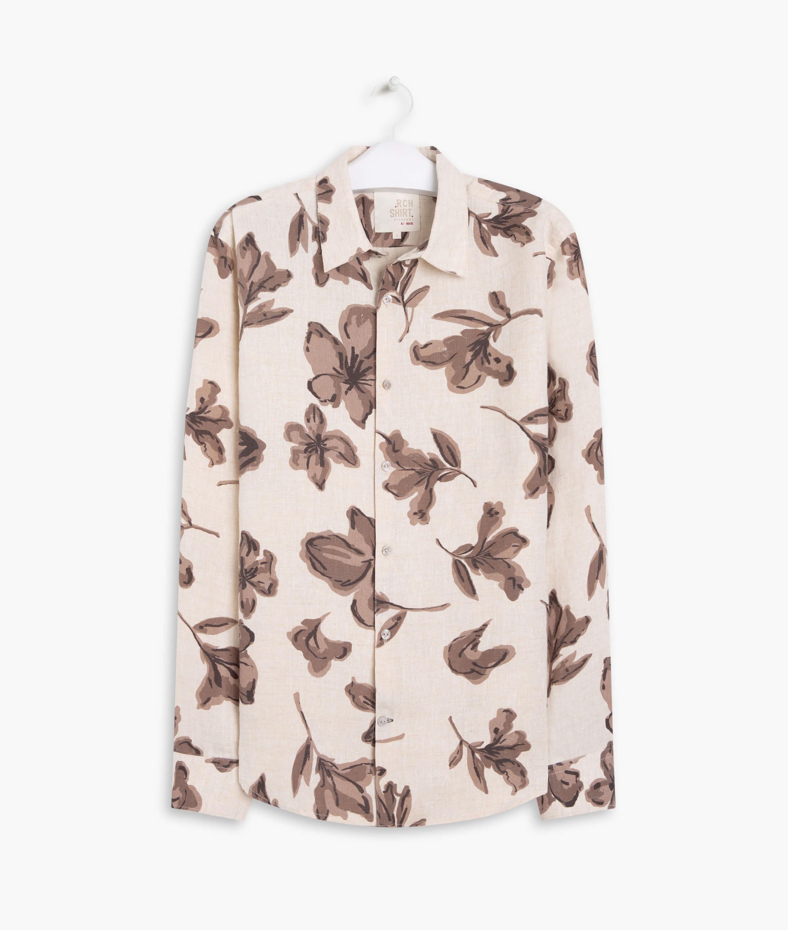 Camisa Linho Floral Rabisco Estamp Natural