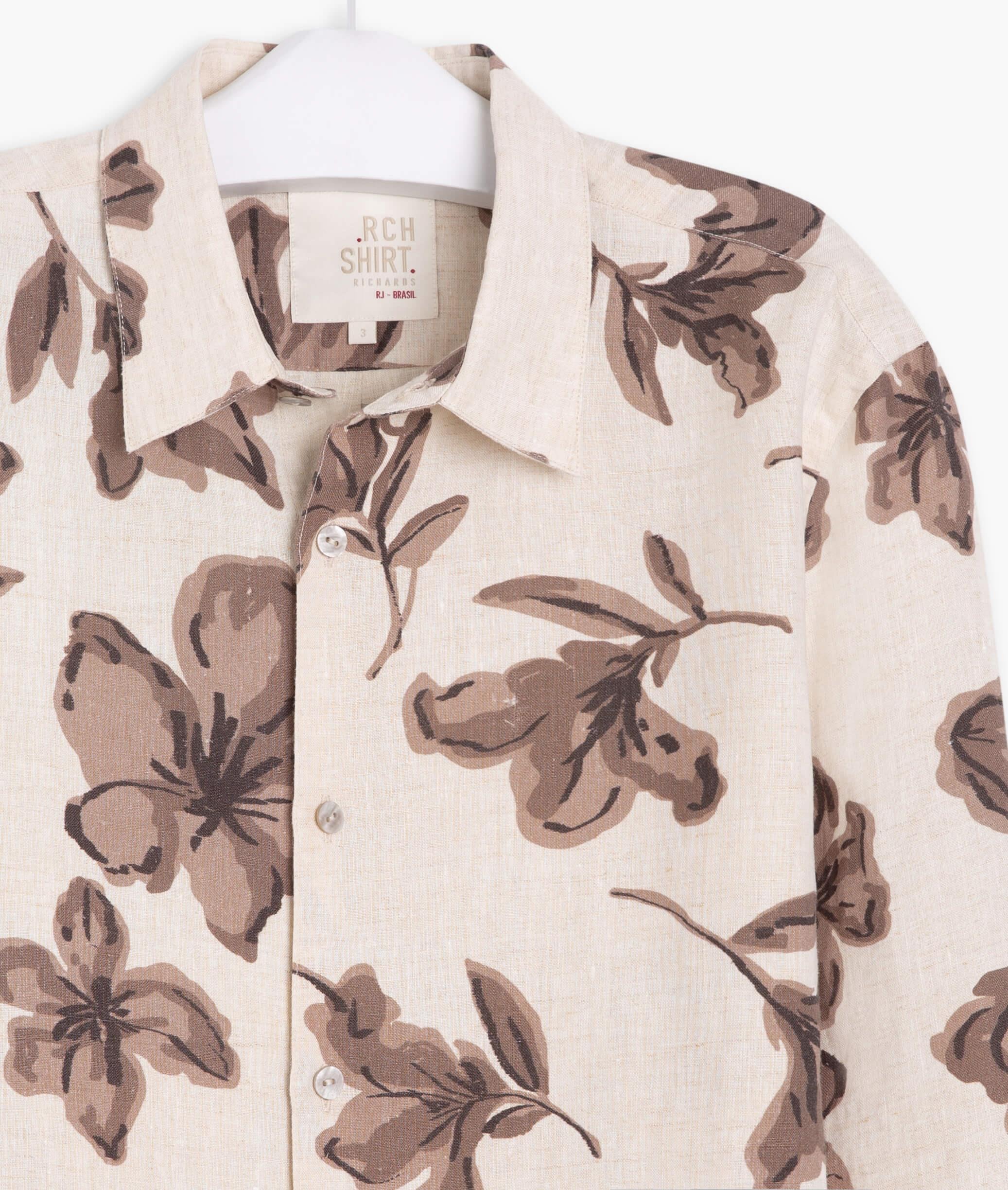 Camisa Linho Floral Rabisco Estamp Natural