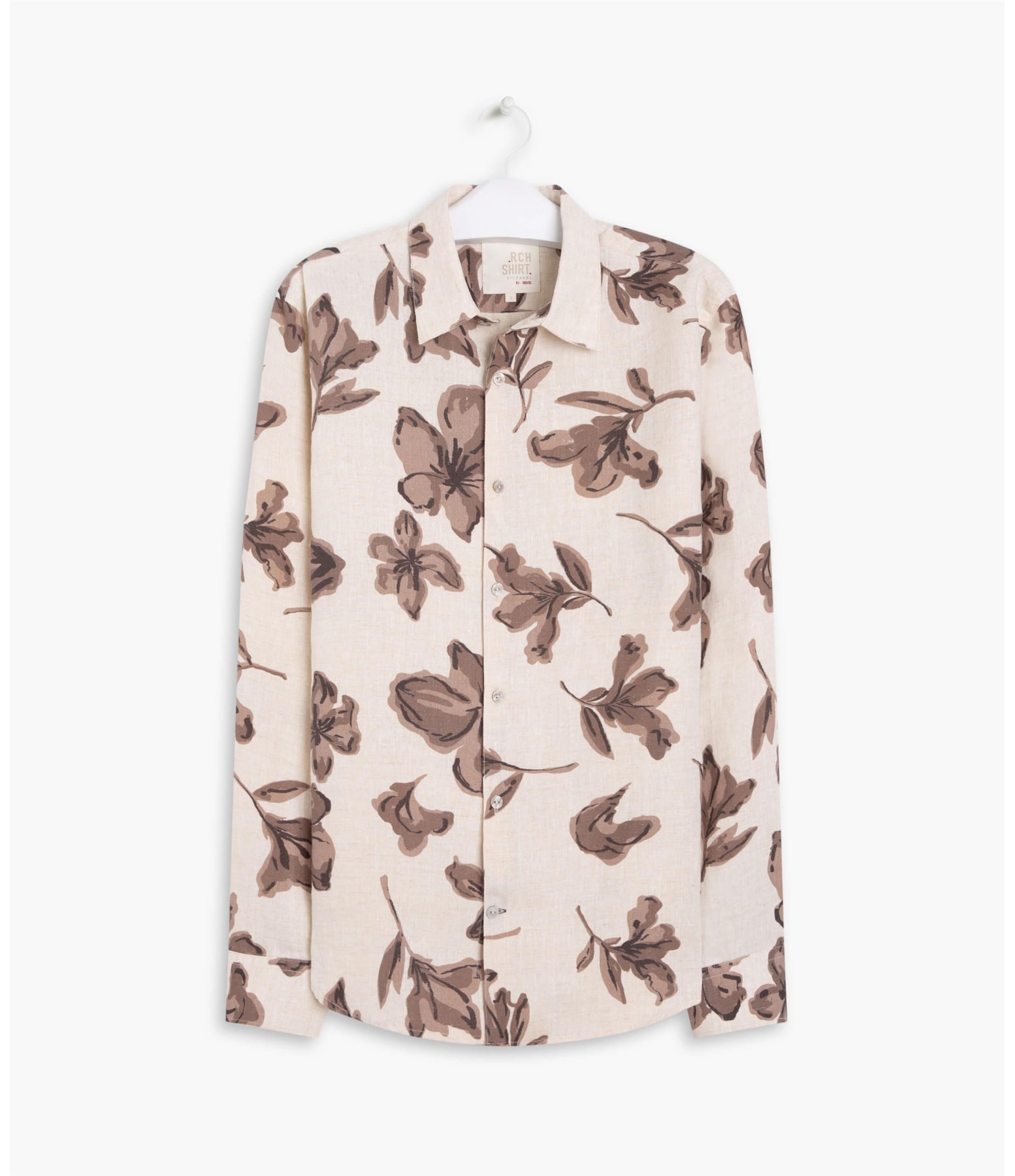  Camisa Linho  Floral Rabisco Estamp  Natural
