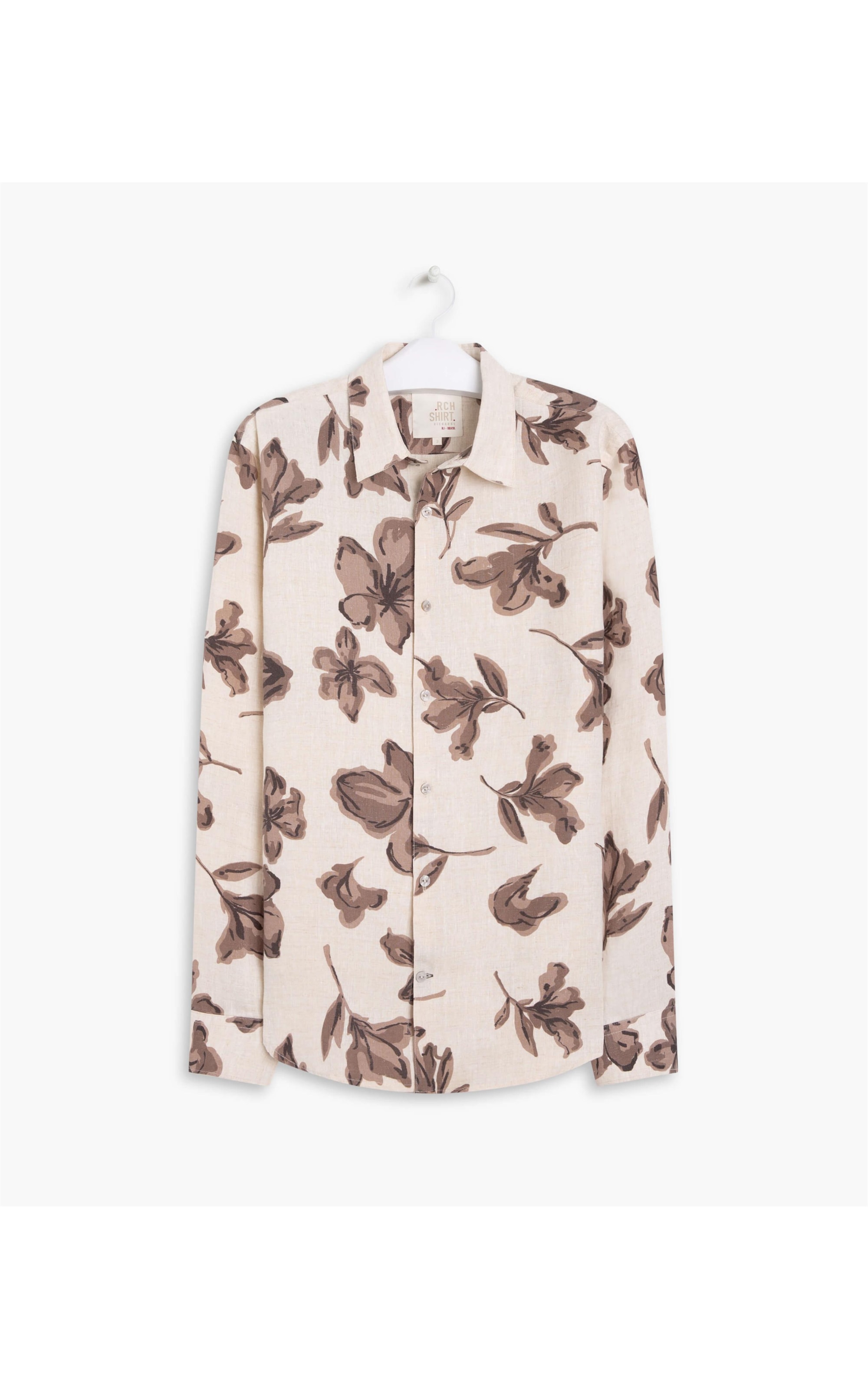  Camisa Linho  Floral Rabisco Estamp  Natural
