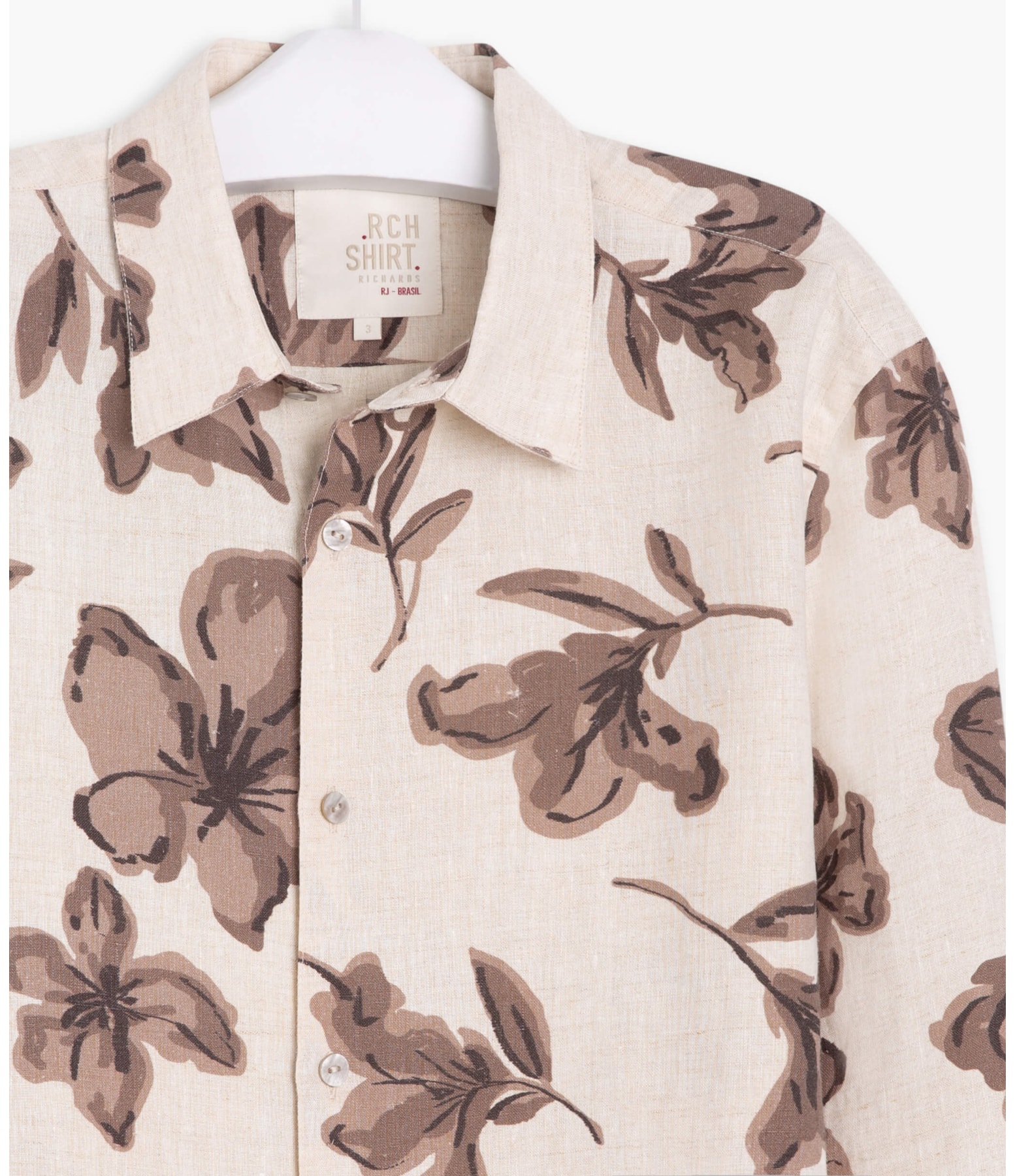  Camisa Linho  Floral Rabisco Estamp  Natural