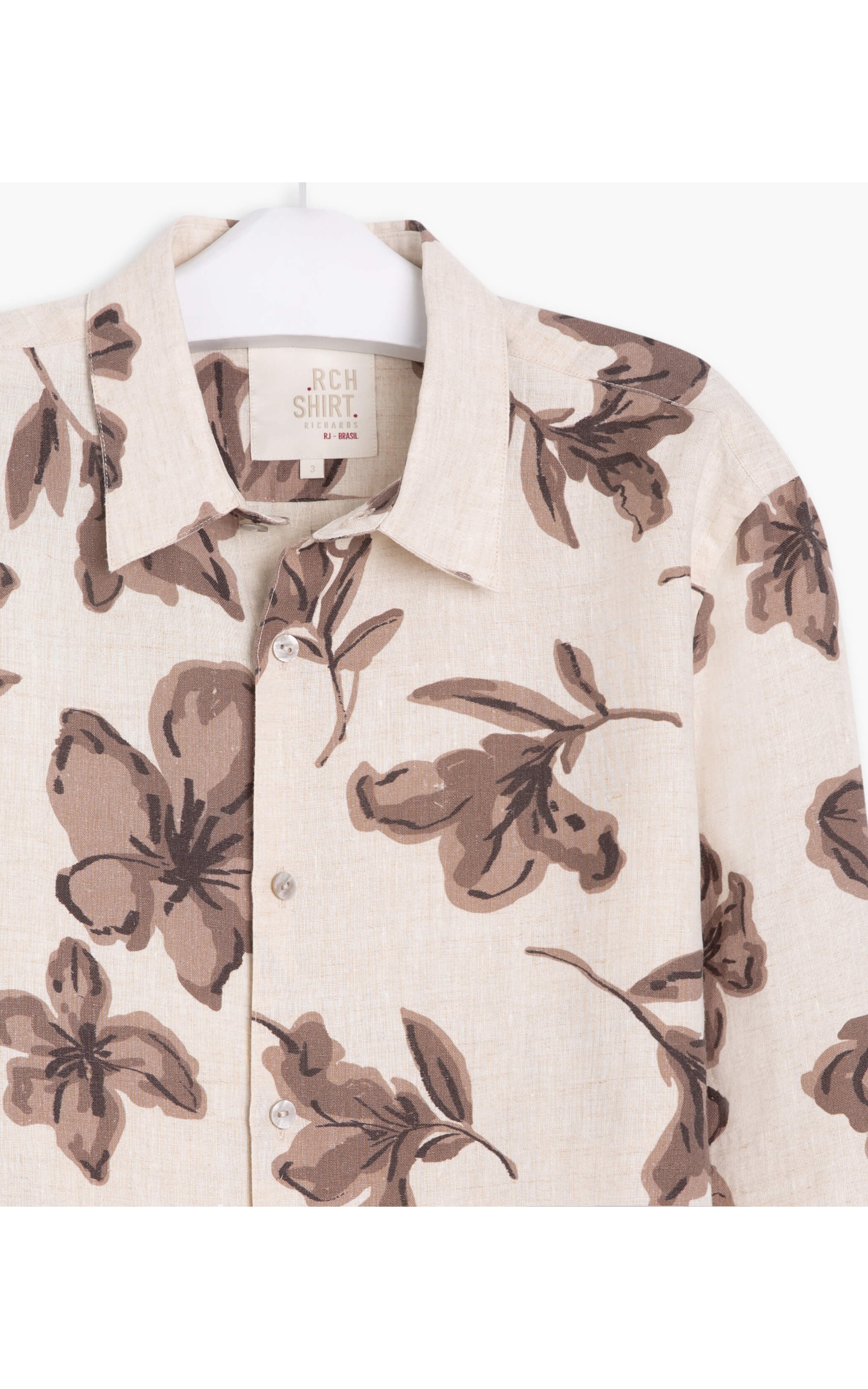  Camisa Linho  Floral Rabisco Estamp  Natural