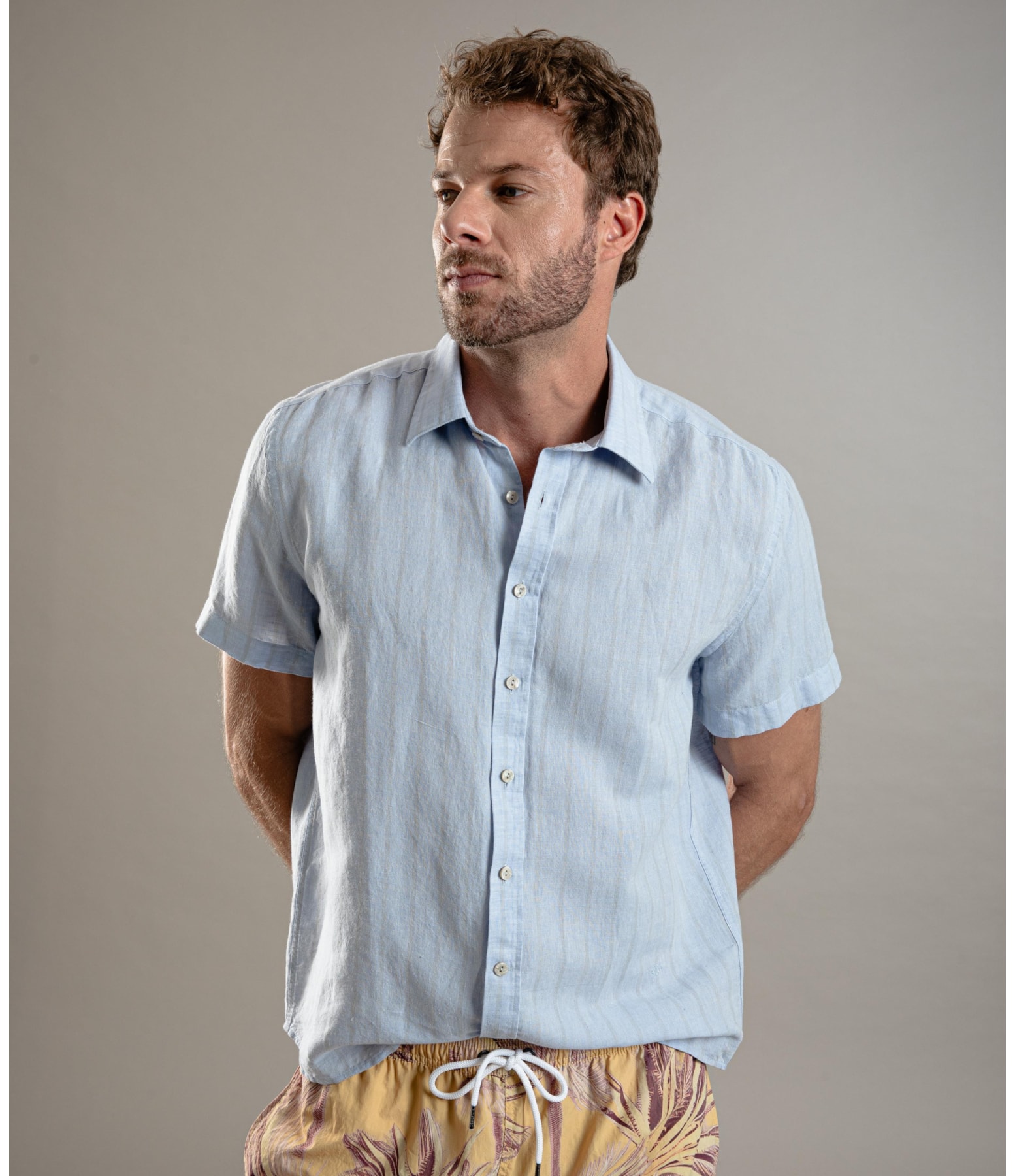 Camisa Linho  Ft Clark Mc Masculino Azul Bic